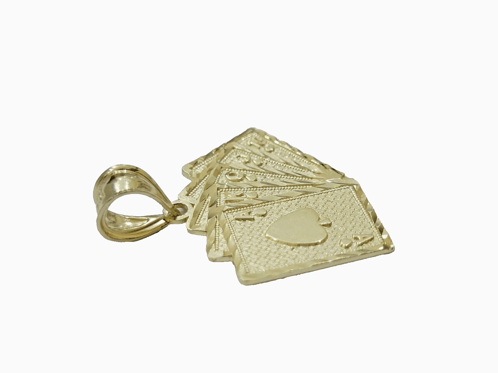 10k Yellow Gold Card Charm Royal Flush Pendant 1'' Necklace Chain SALE 10kt Real - GoldenlinQ