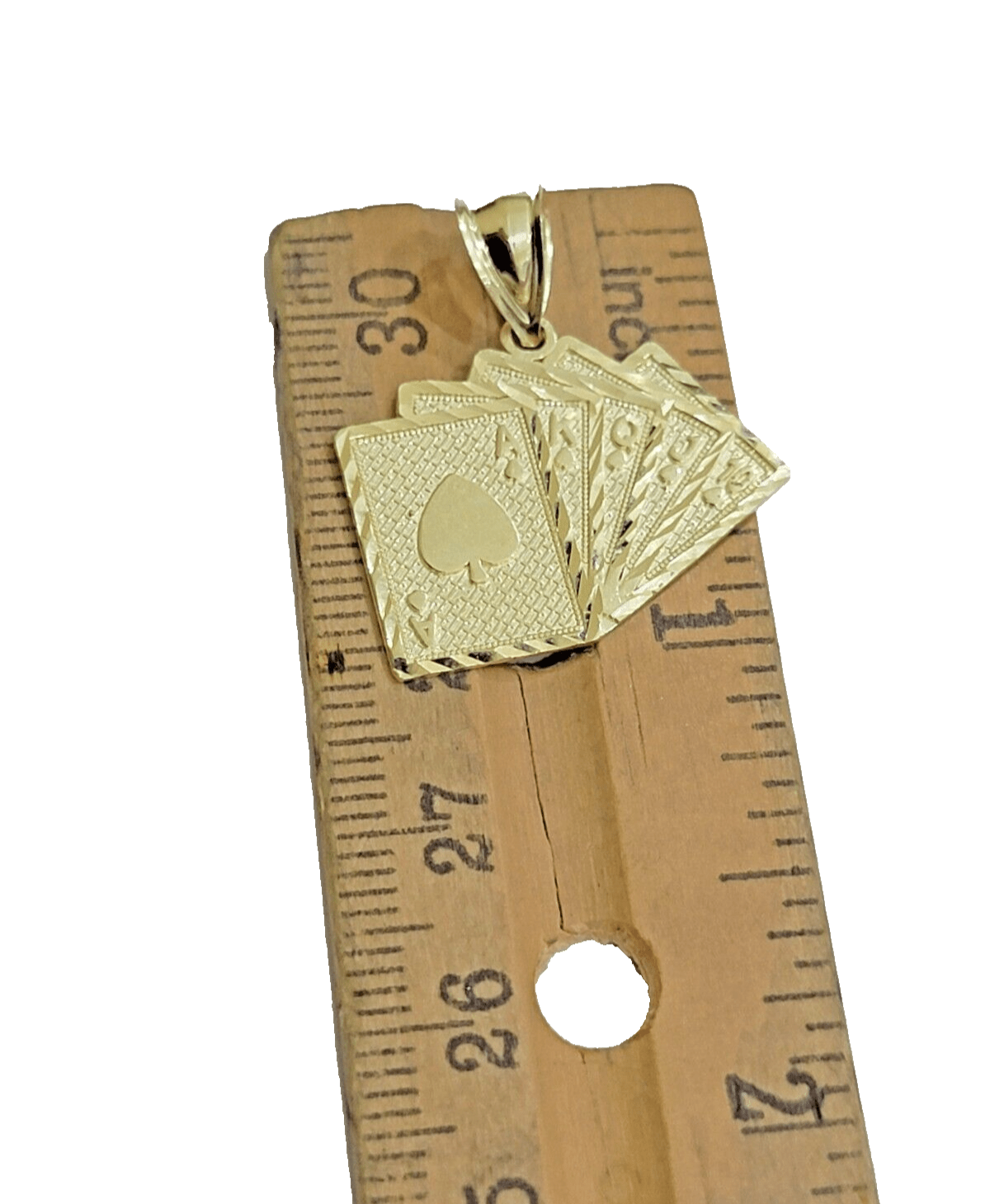 10k Yellow Gold Card Charm Royal Flush Pendant 1'' Necklace Chain SALE 10kt Real - GoldenlinQ