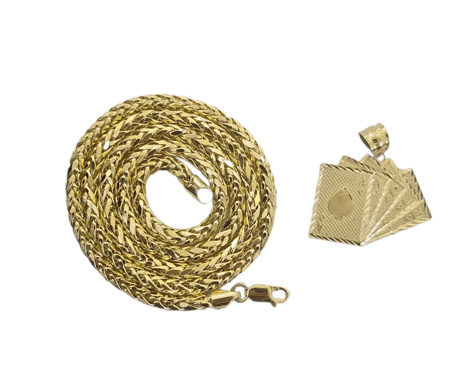 10k Yellow Gold Card Game Pendent 4mm Palm Chain 22" Inch Necklace - GoldenlinQ