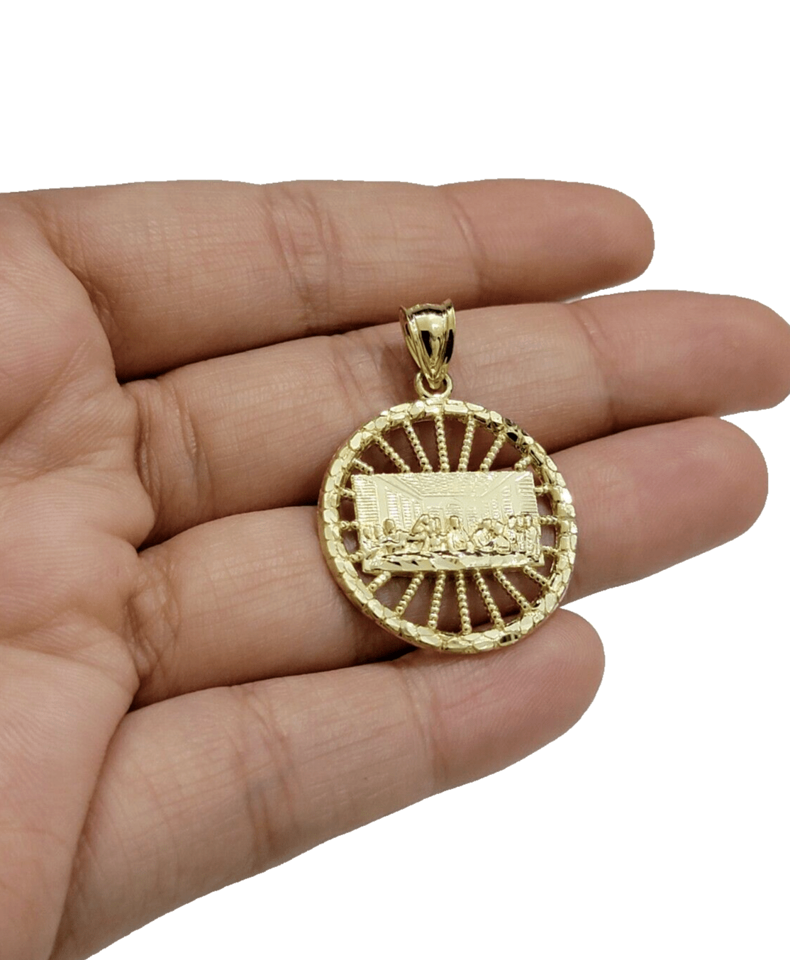 10k Yellow Gold chain Charm Pendant set Miami Cuban 4mm 20 Inch & Last supper - GoldenlinQ