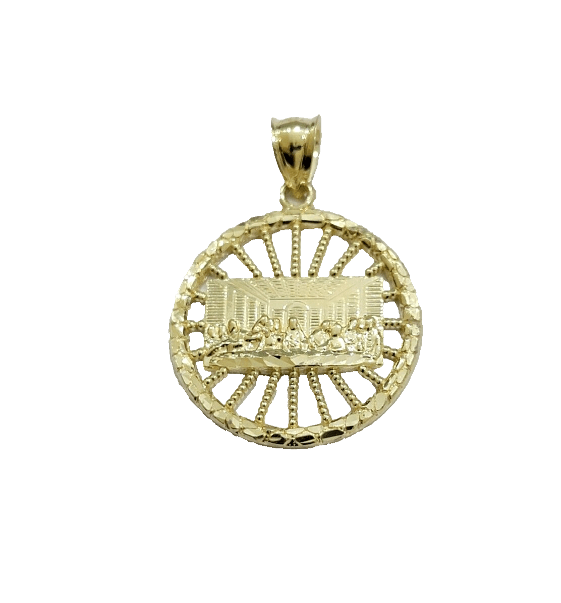 10k Yellow Gold chain Charm Pendant set Miami Cuban 4mm 26 Inch & Last supper - GoldenlinQ