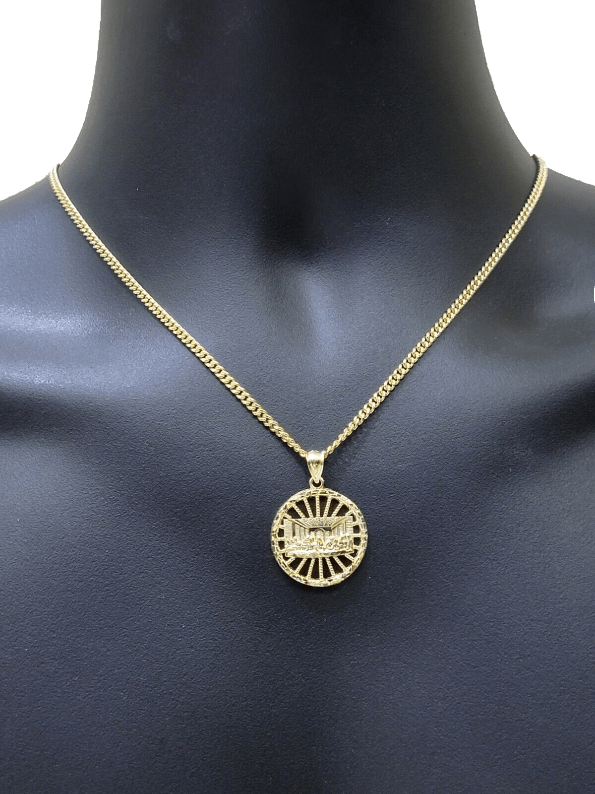 10k Yellow Gold chain Charm Pendant set Miami Cuban 4mm 26 Inch & Last supper - GoldenlinQ