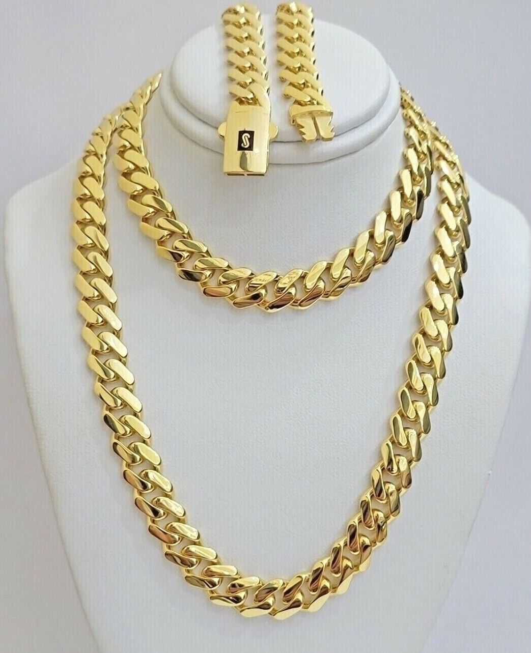 10k Yellow Gold Chain Miami Cuban Royal Monaco Curb Link 9mm Necklace 18" REAL - GoldenlinQ