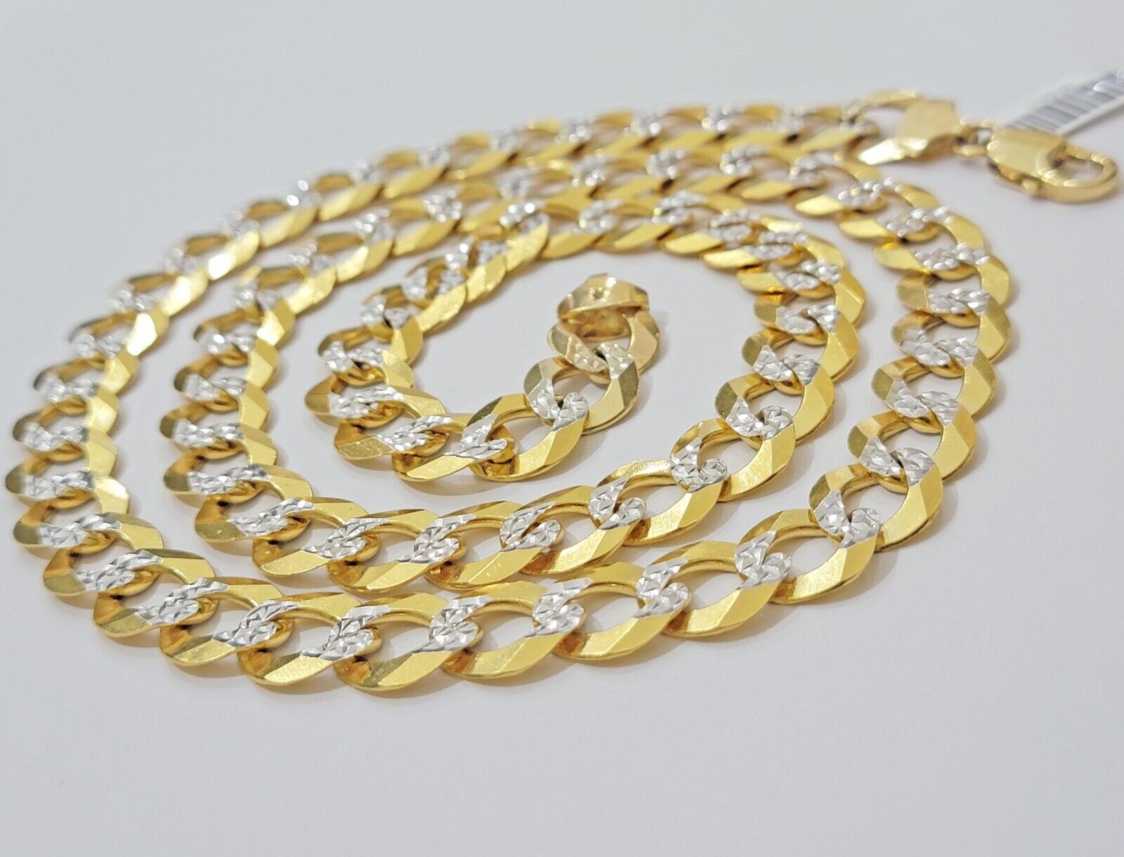 10k Yellow Gold Chain Necklace Cuban Curb Link 22" Diamond Cuts 12.5mm Solid Men - GoldenlinQ