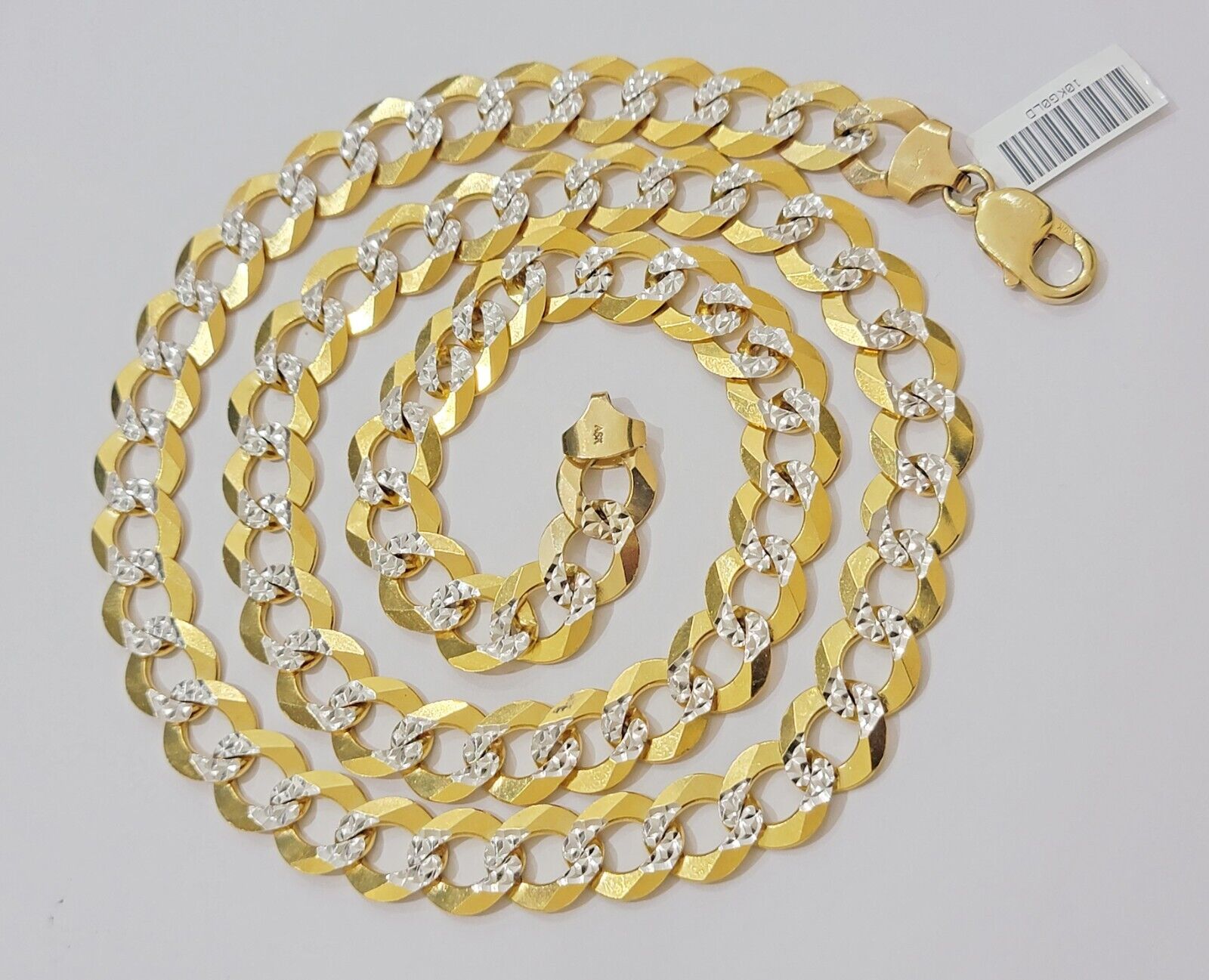 10k Yellow Gold Chain Necklace Cuban Curb Link 22" Diamond Cuts 12.5mm Solid Men - GoldenlinQ