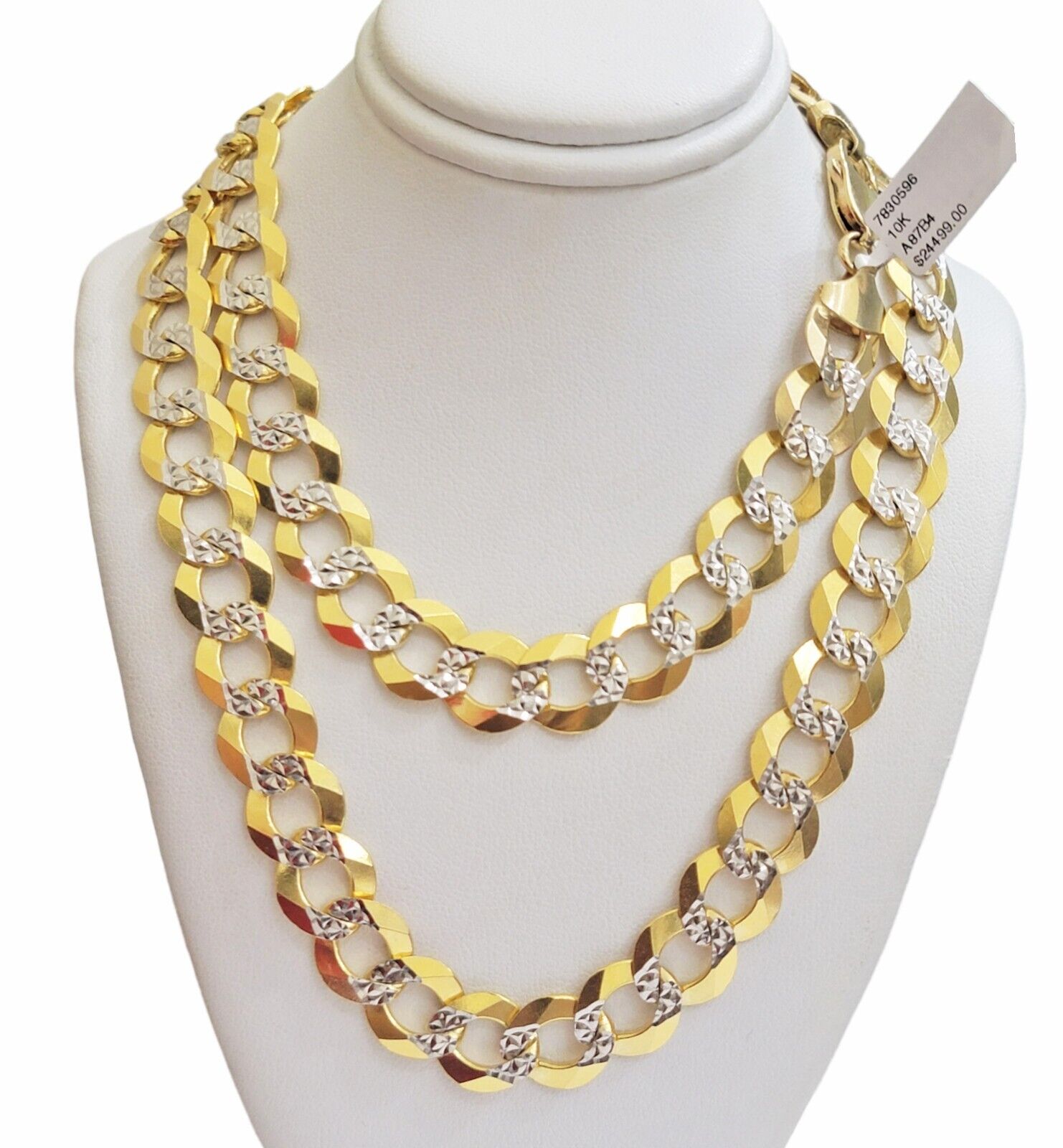 10k Yellow Gold Chain Necklace Cuban Curb Link 22" Diamond Cuts 12.5mm Solid Men - GoldenlinQ