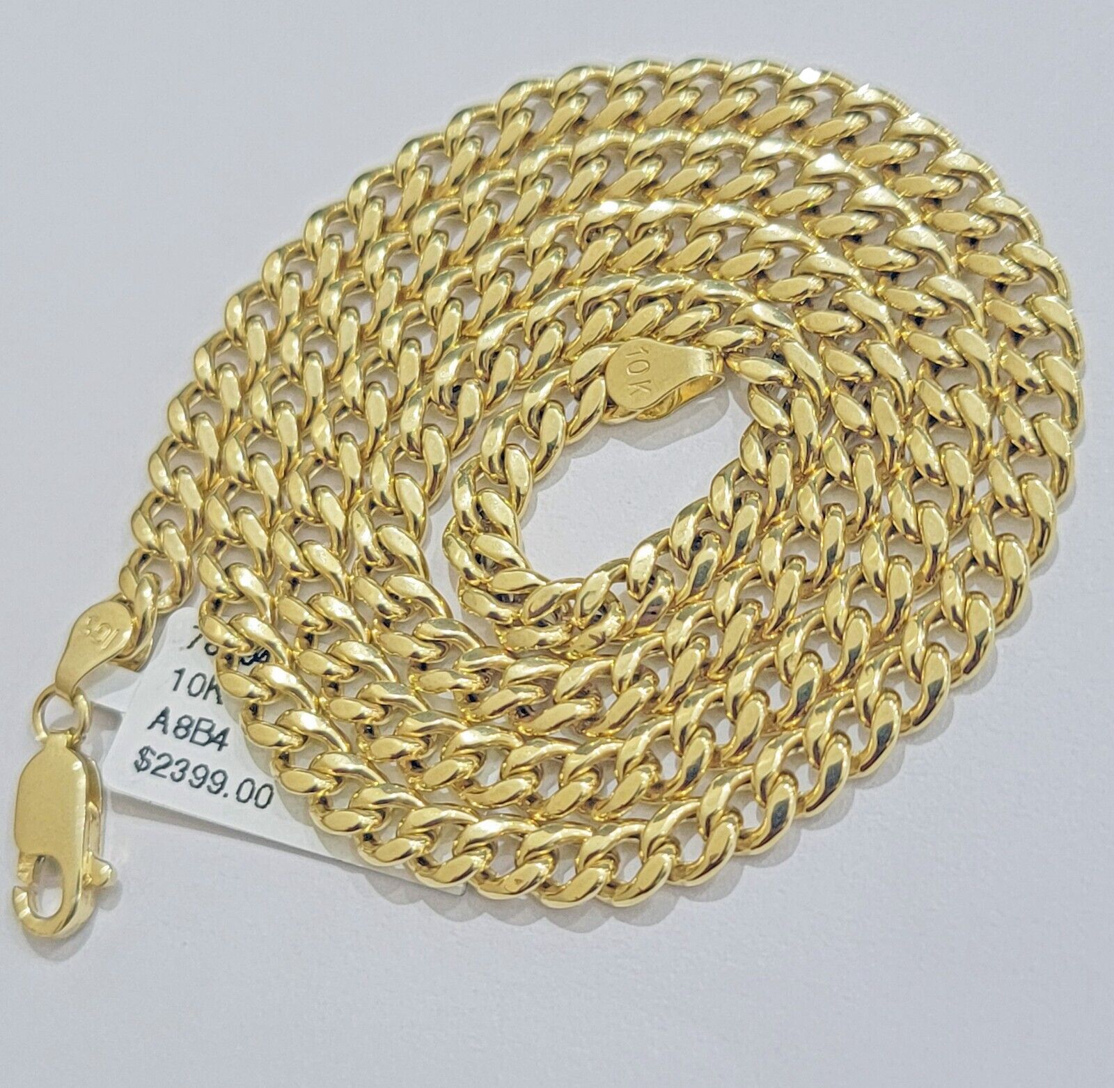 10k Yellow Gold Chain Nugget Pendant Set Miami Cuban link Necklace 5mm 18" - 28" - GoldenlinQ