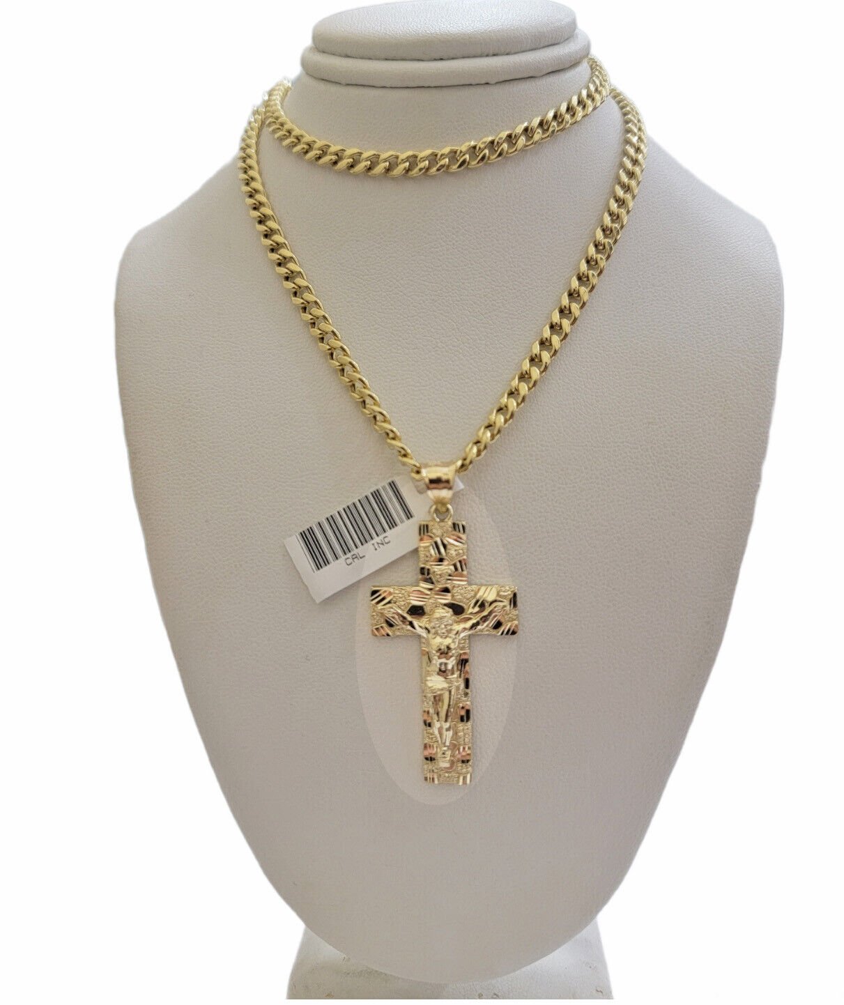10k Yellow Gold Chain Nugget Pendant Set Miami Cuban link Necklace 5mm 18" - 28" - GoldenlinQ