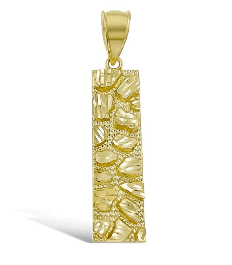 10k Yellow Gold Charm Nugget Bar Mens Pendant REAL 10KT , FREE SHIPPING - GoldenlinQ