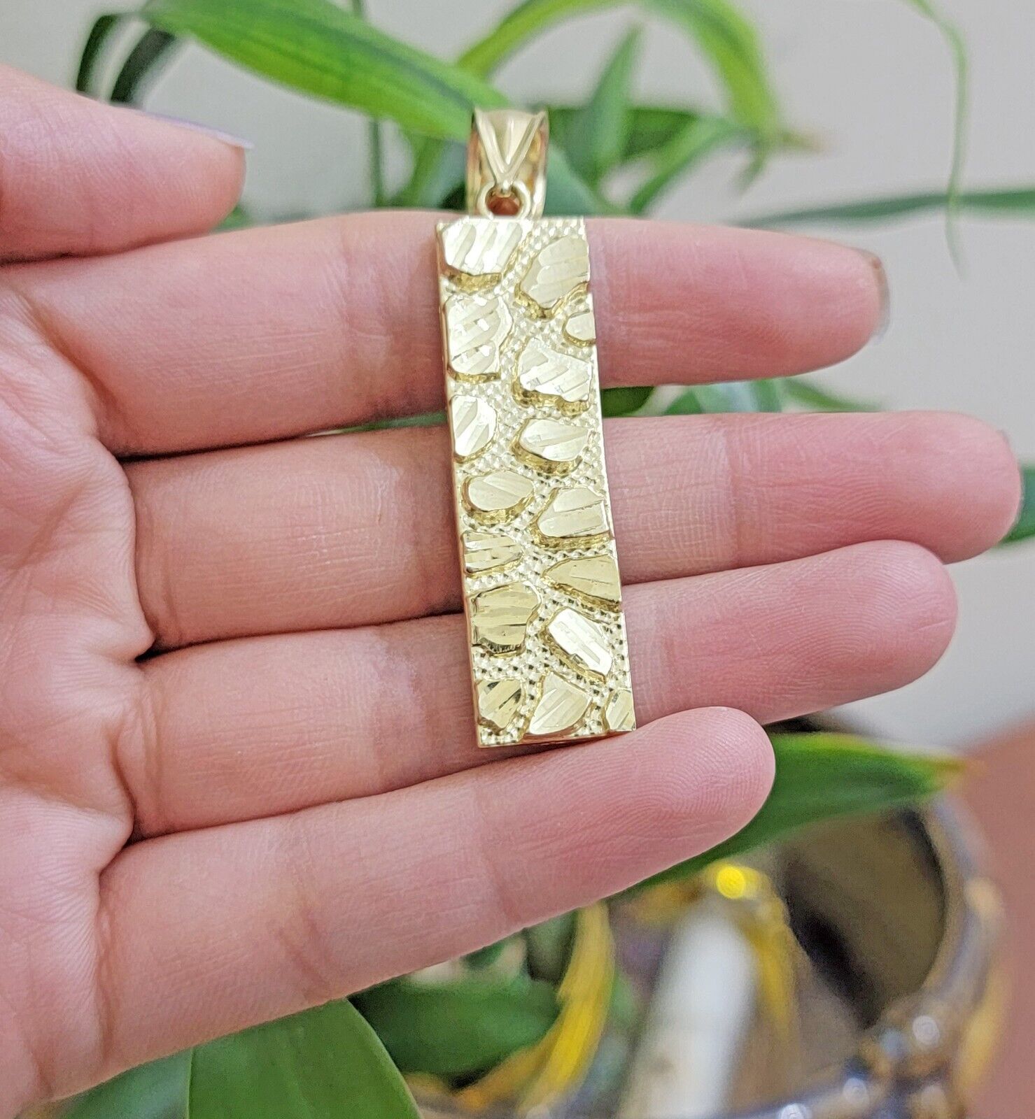 10k Yellow Gold Charm Nugget Bar Mens Pendant REAL 10KT , FREE SHIPPING - GoldenlinQ