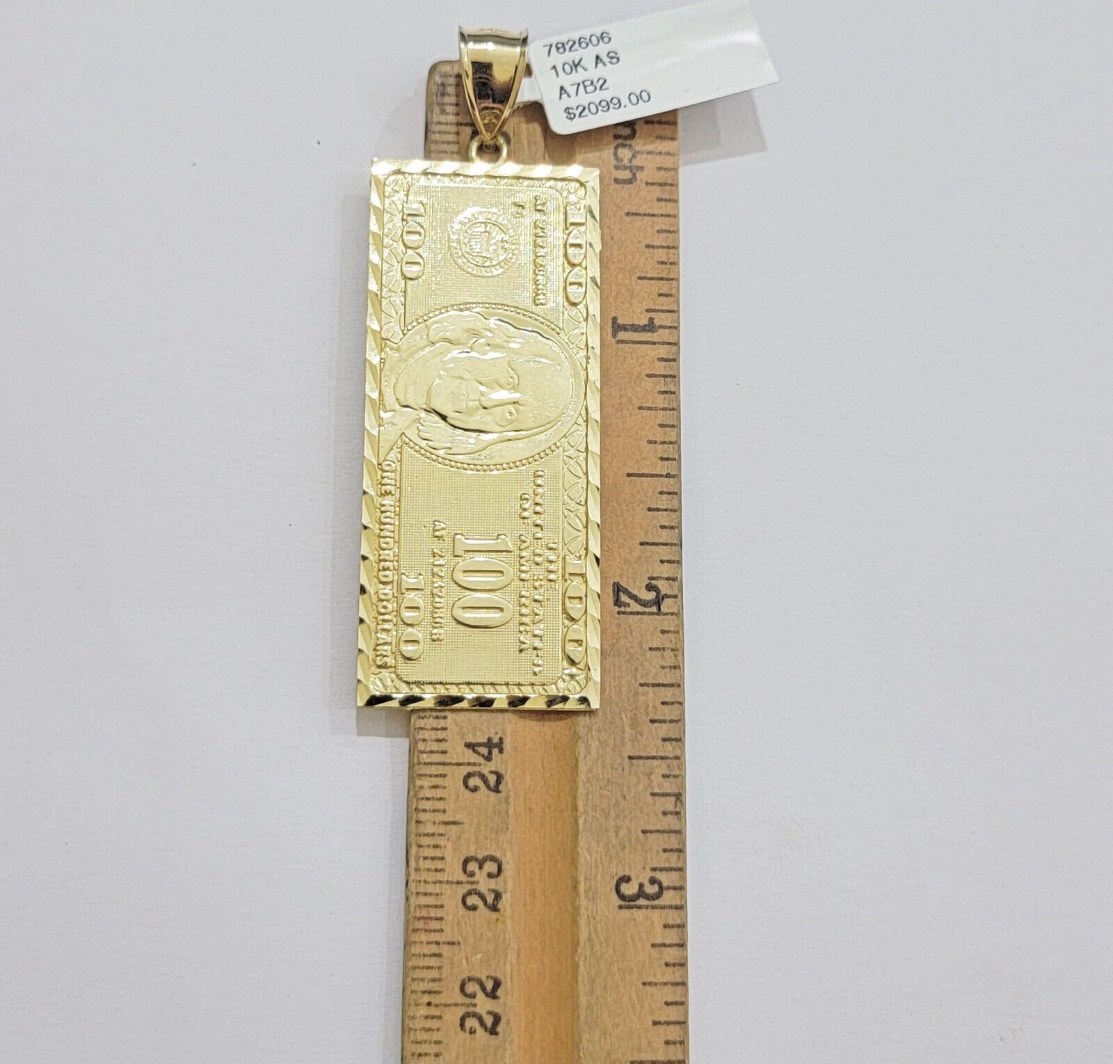 10k Yellow Gold Charm Pendant 100 Dollar Bill Mens REAL 10KT With FREE SHIPPING - GoldenlinQ