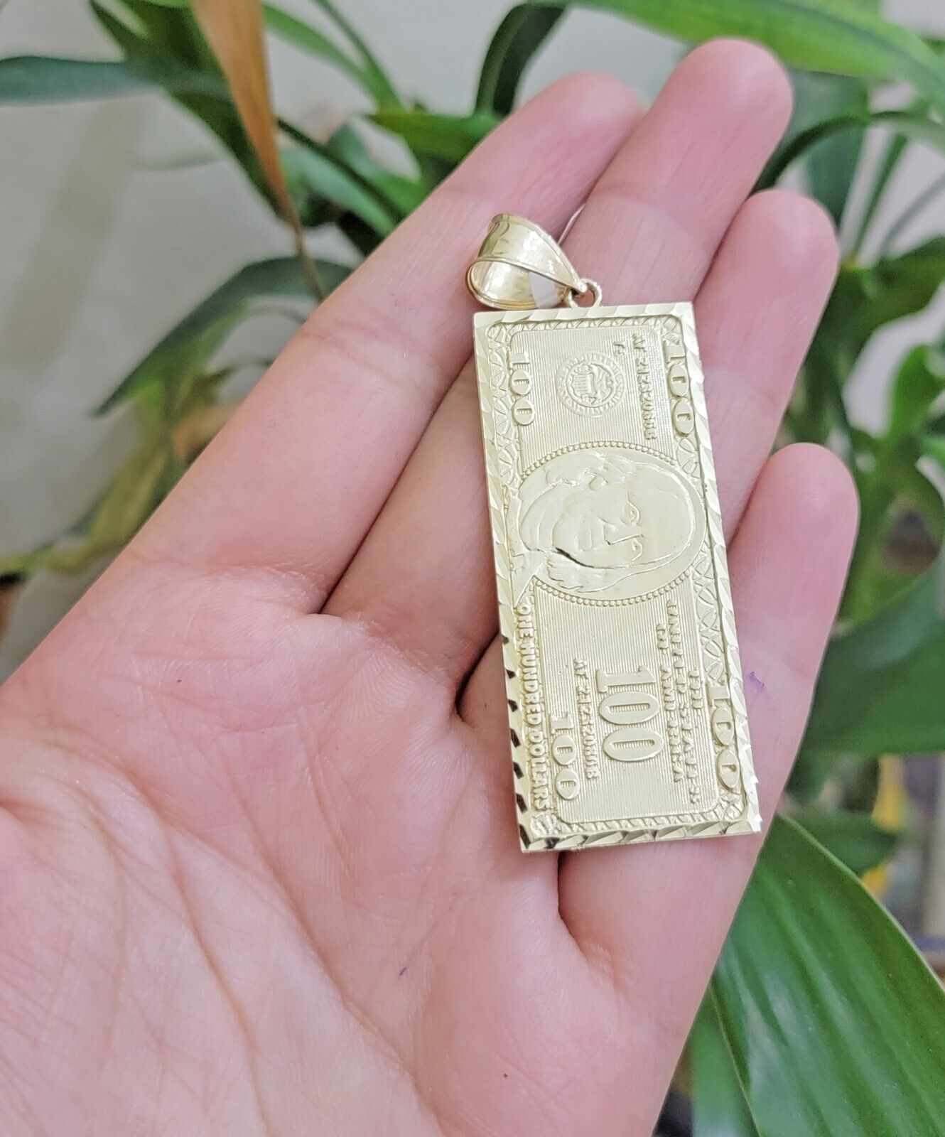 10k Yellow Gold Charm Pendant 100 Dollar Bill Mens REAL 10KT With FREE SHIPPING - GoldenlinQ