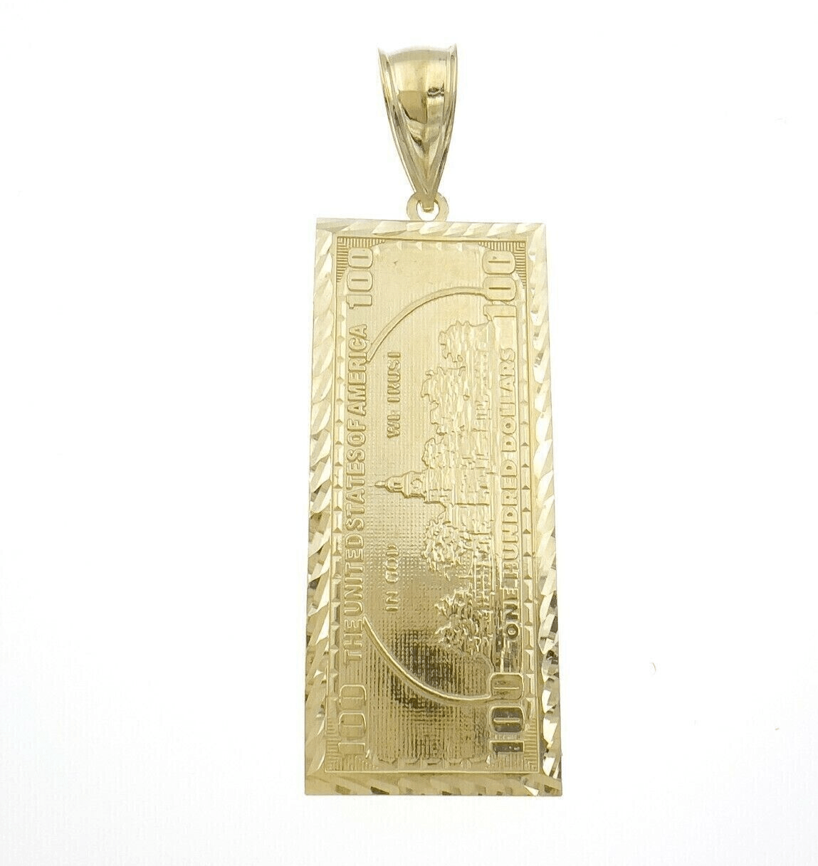 10k Yellow Gold Charm Pendant 100 Dollar Bill Mens REAL 10KT With FREE SHIPPING - GoldenlinQ