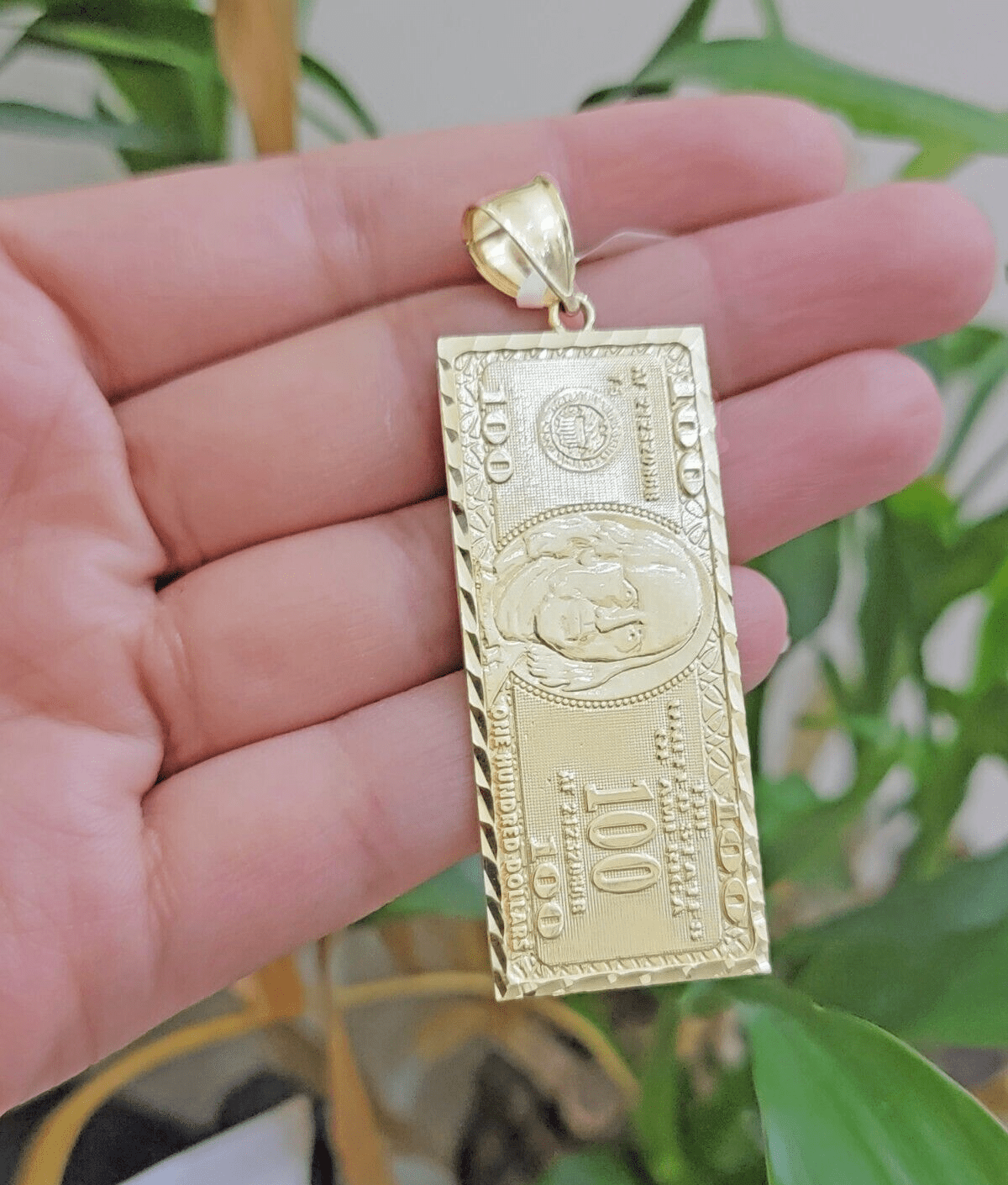 10k Yellow Gold Charm Pendant 100 Dollar Bill Mens REAL 10KT With FREE SHIPPING - GoldenlinQ