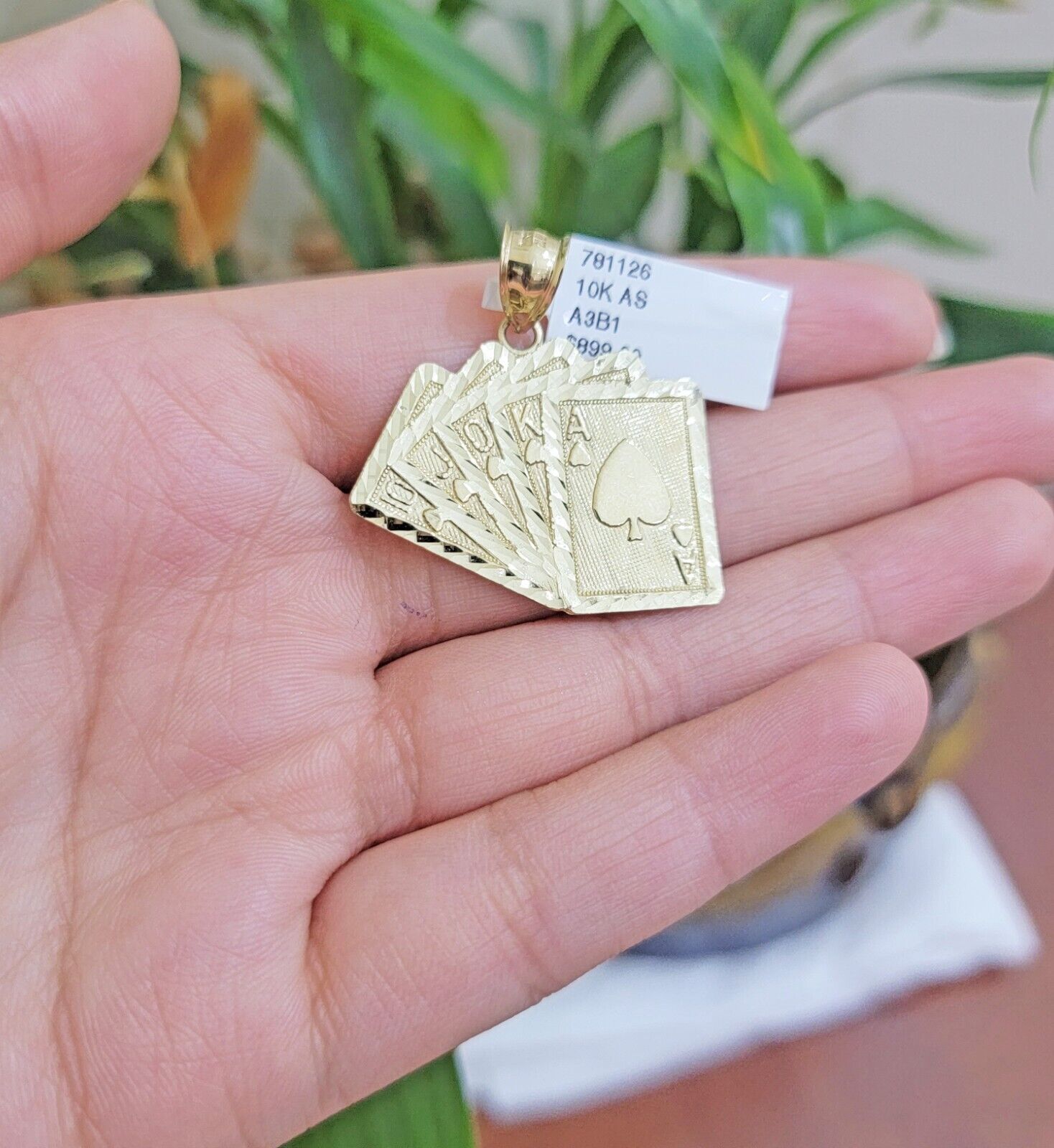 10k Yellow Gold Charm Pendant Card Royal Flush Poker REAL 10KT & FREE SHIPPING - GoldenlinQ