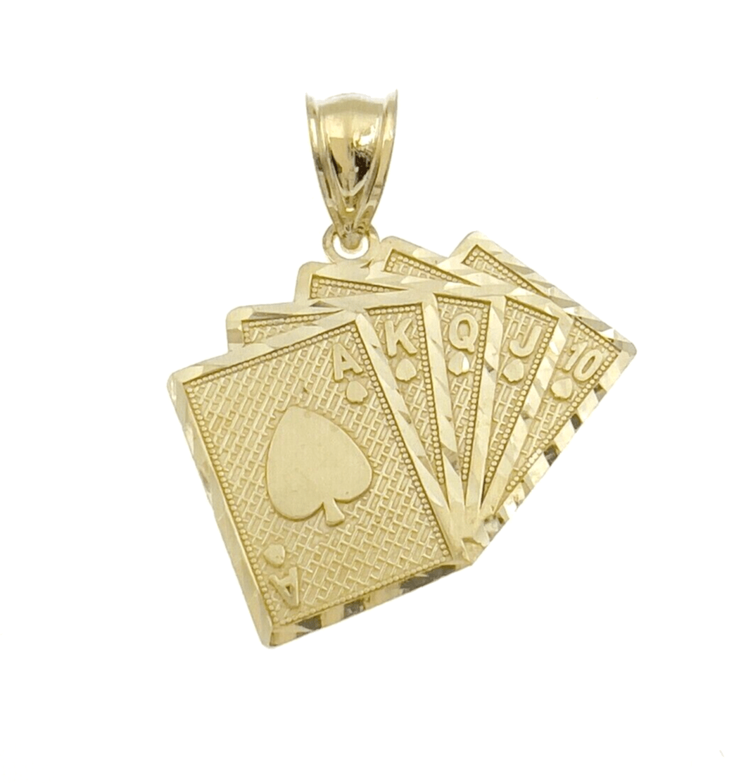 10k Yellow Gold Charm Poker Pendant Card Royal Flush REAL 10KT & FREE SHIPPING - GoldenlinQ