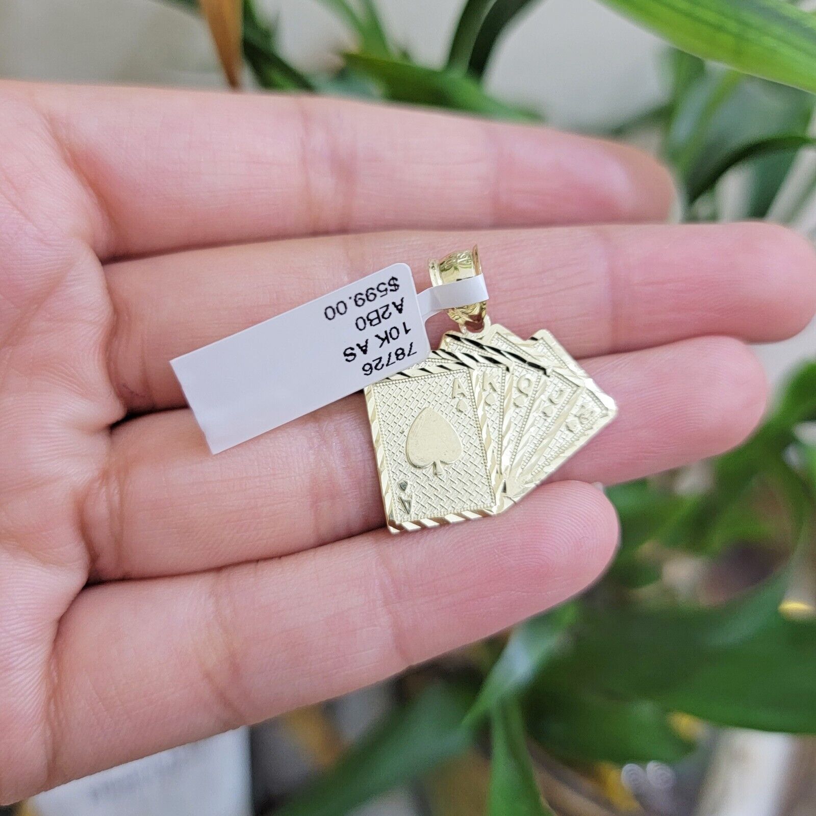 10k Yellow Gold Charm Poker Pendant Card Royal Flush REAL 10KT & FREE SHIPPING - GoldenlinQ