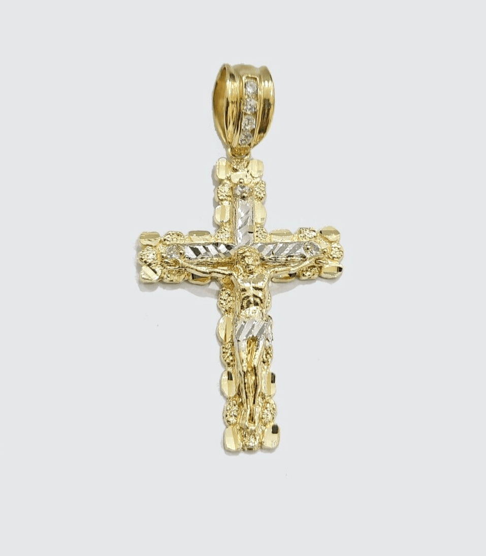 10k Yellow Gold Coss Pendant Charm Jesus Crucifix Cross 2'' Inch Real 10KT Gold - GoldenlinQ