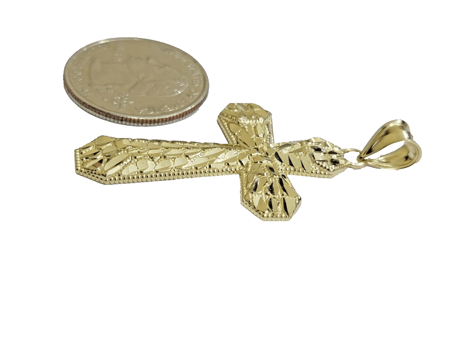 10k Yellow Gold Cross Charm Jesus Pendant 2'' Inch Necklace Chain Real 10kt SALE - GoldenlinQ