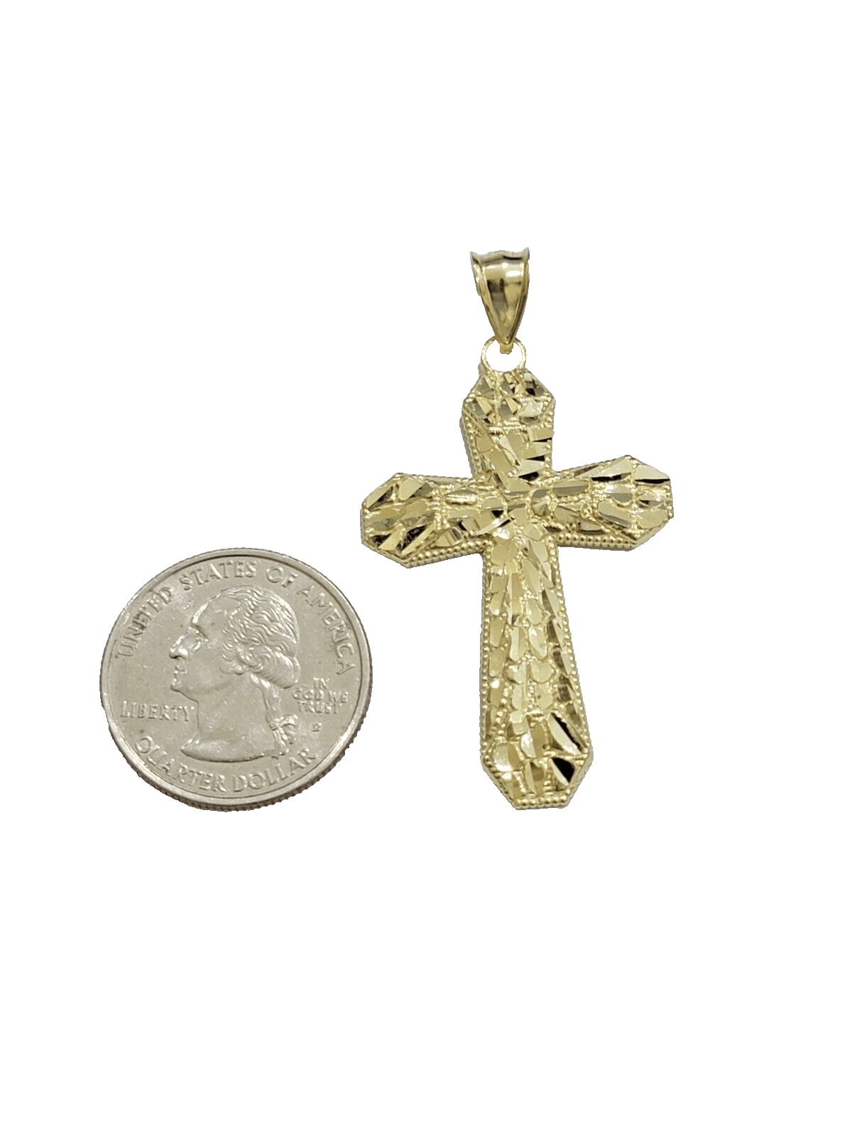 10k Yellow Gold Cross Charm Jesus Pendant 2'' Inch Necklace Chain Real 10kt SALE - GoldenlinQ
