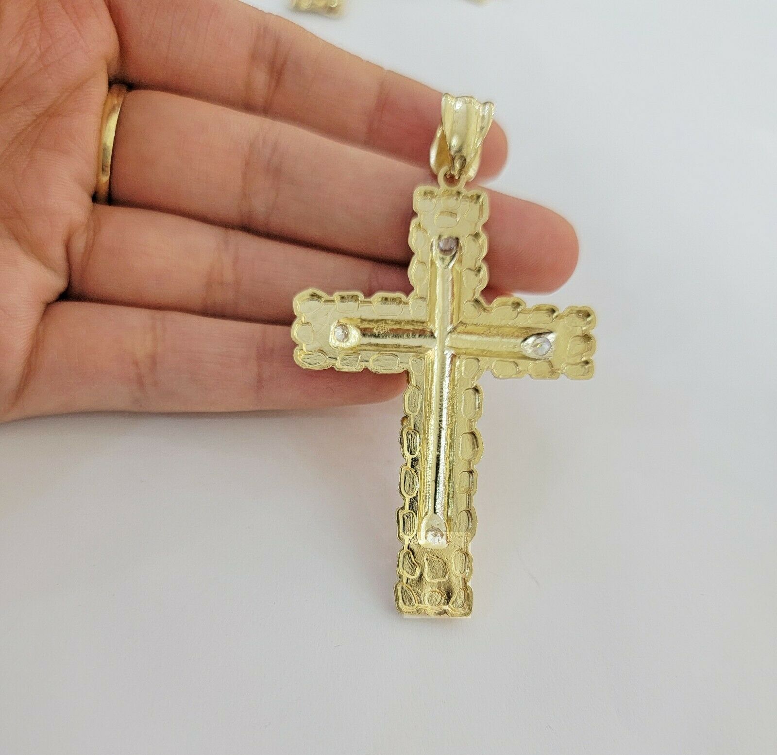 10k yellow Gold cross Pendant charm Jesus crucifix 4" 3" 2" 1.5" Men women, REAL - GoldenlinQ
