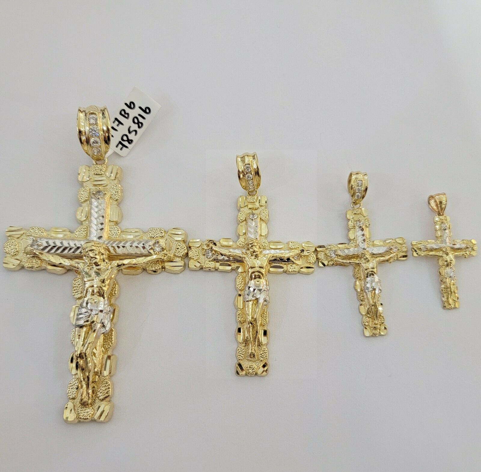 10k yellow Gold cross Pendant charm Jesus crucifix 4" 3" 2" 1.5" Men women, REAL - GoldenlinQ