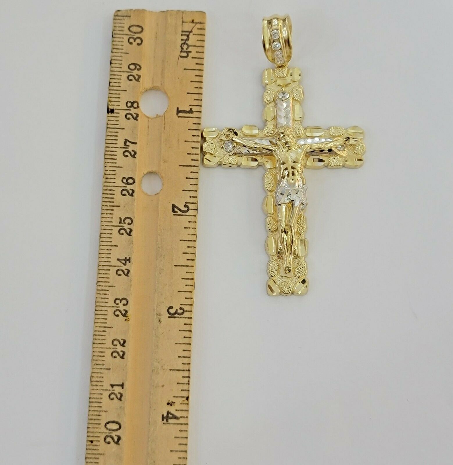 10k yellow Gold cross Pendant charm Jesus crucifix 4" 3" 2" 1.5" Men women, REAL - GoldenlinQ