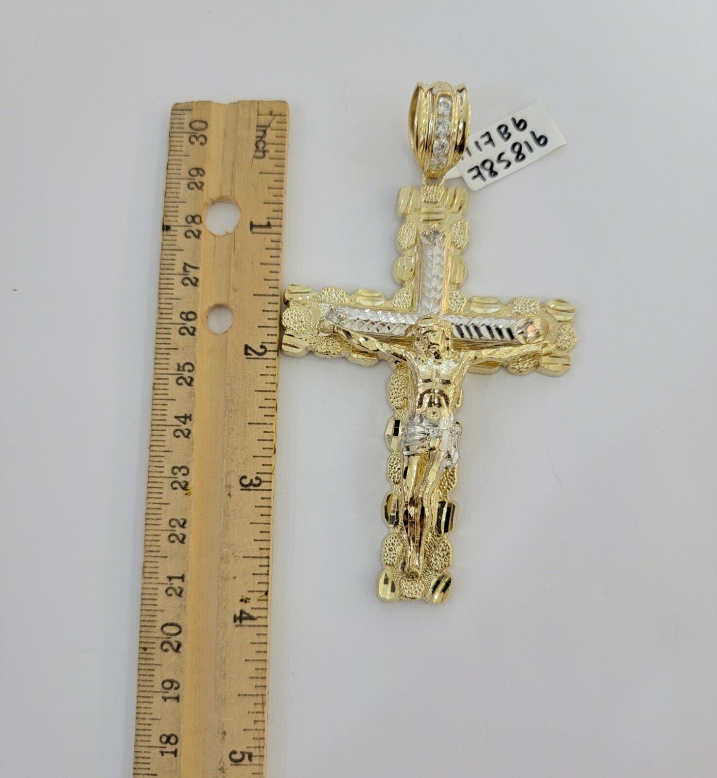 10k yellow Gold cross Pendant charm Jesus crucifix 4" 3" 2" 1.5" Men women, REAL - GoldenlinQ