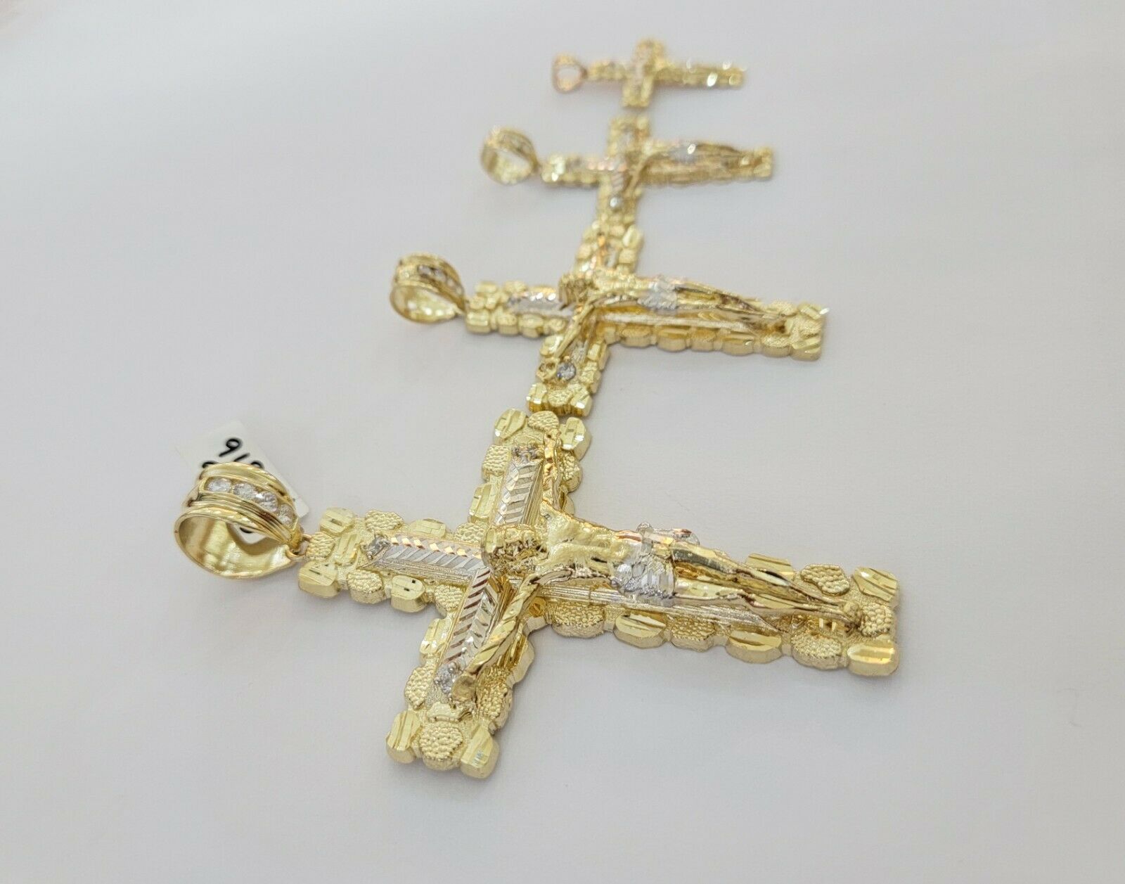 10k yellow Gold cross Pendant charm Jesus crucifix 4" 3" 2" 1.5" Men women, REAL - GoldenlinQ