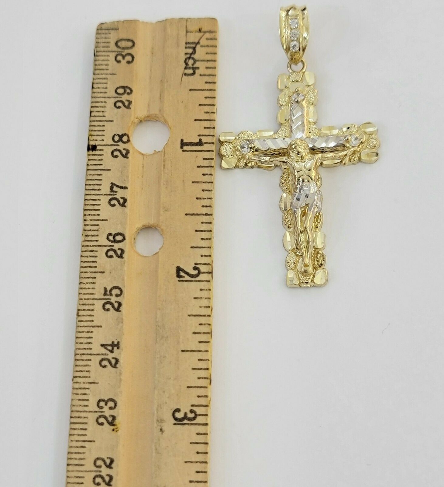 10k yellow Gold cross Pendant charm Jesus crucifix 4" 3" 2" 1.5" Men women, REAL - GoldenlinQ