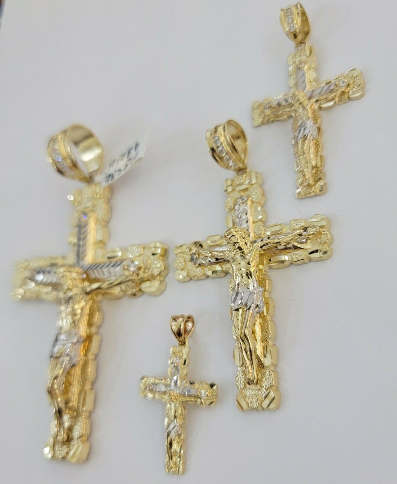10k yellow Gold cross Pendant charm Jesus crucifix 4" 3" 2" 1.5" Men women, REAL - GoldenlinQ