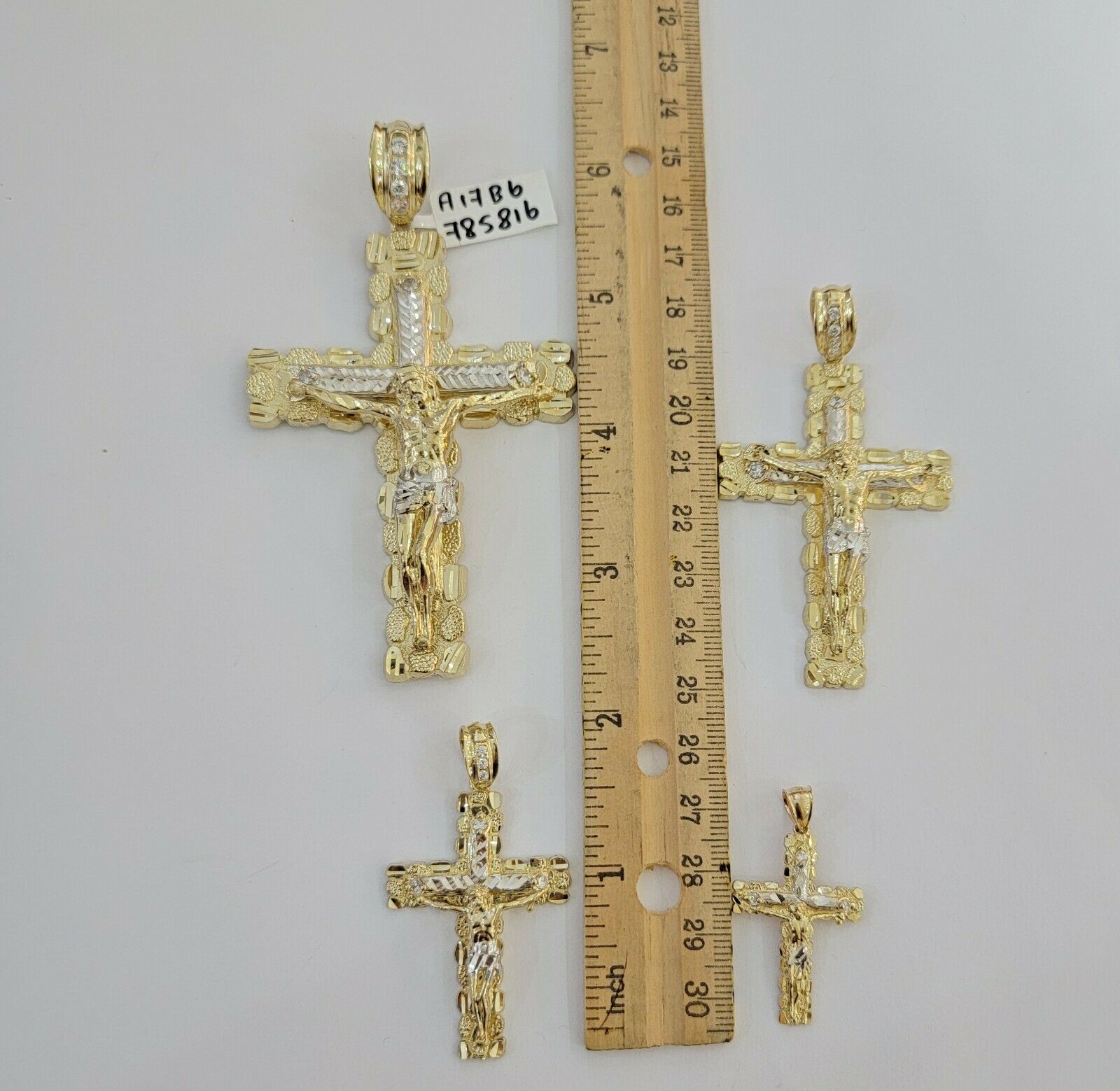10k yellow Gold cross Pendant charm Jesus crucifix 4" 3" 2" 1.5" Men women, REAL - GoldenlinQ