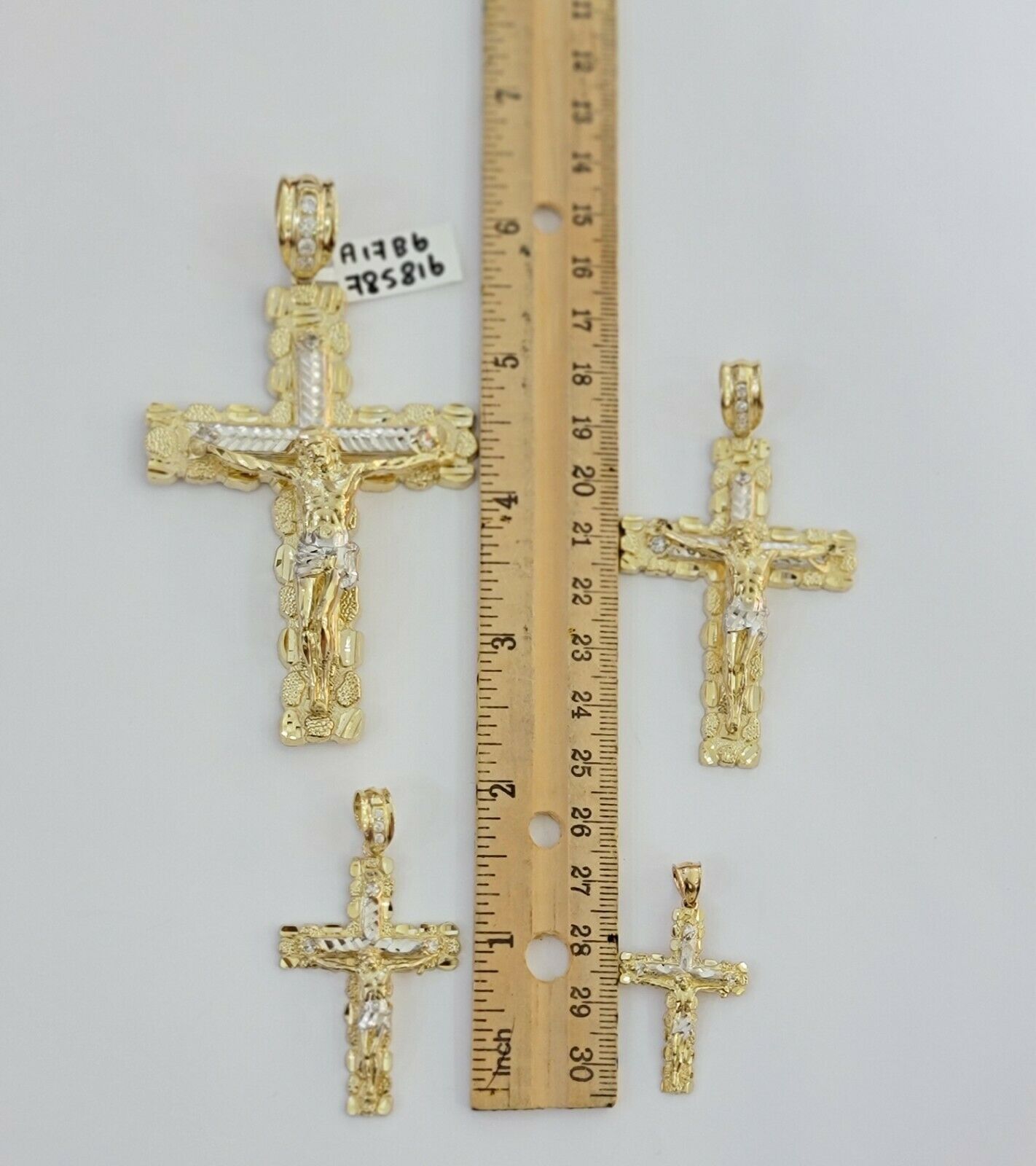 10k yellow Gold cross Pendant charm Jesus crucifix 4" 3" 2" 1.5" Men women, REAL - GoldenlinQ