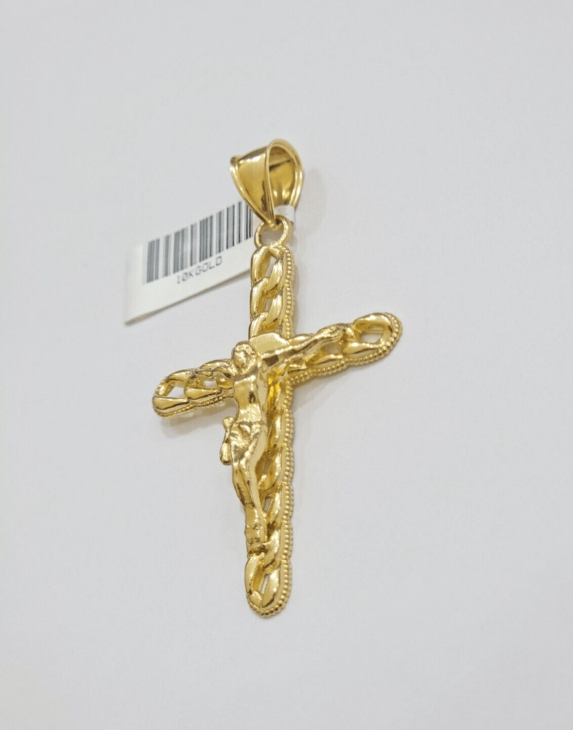 10K Yellow Gold Cross Pendant Mens Jesus Crucifix Charm 2.5 Inch For Thick Chain - GoldenlinQ