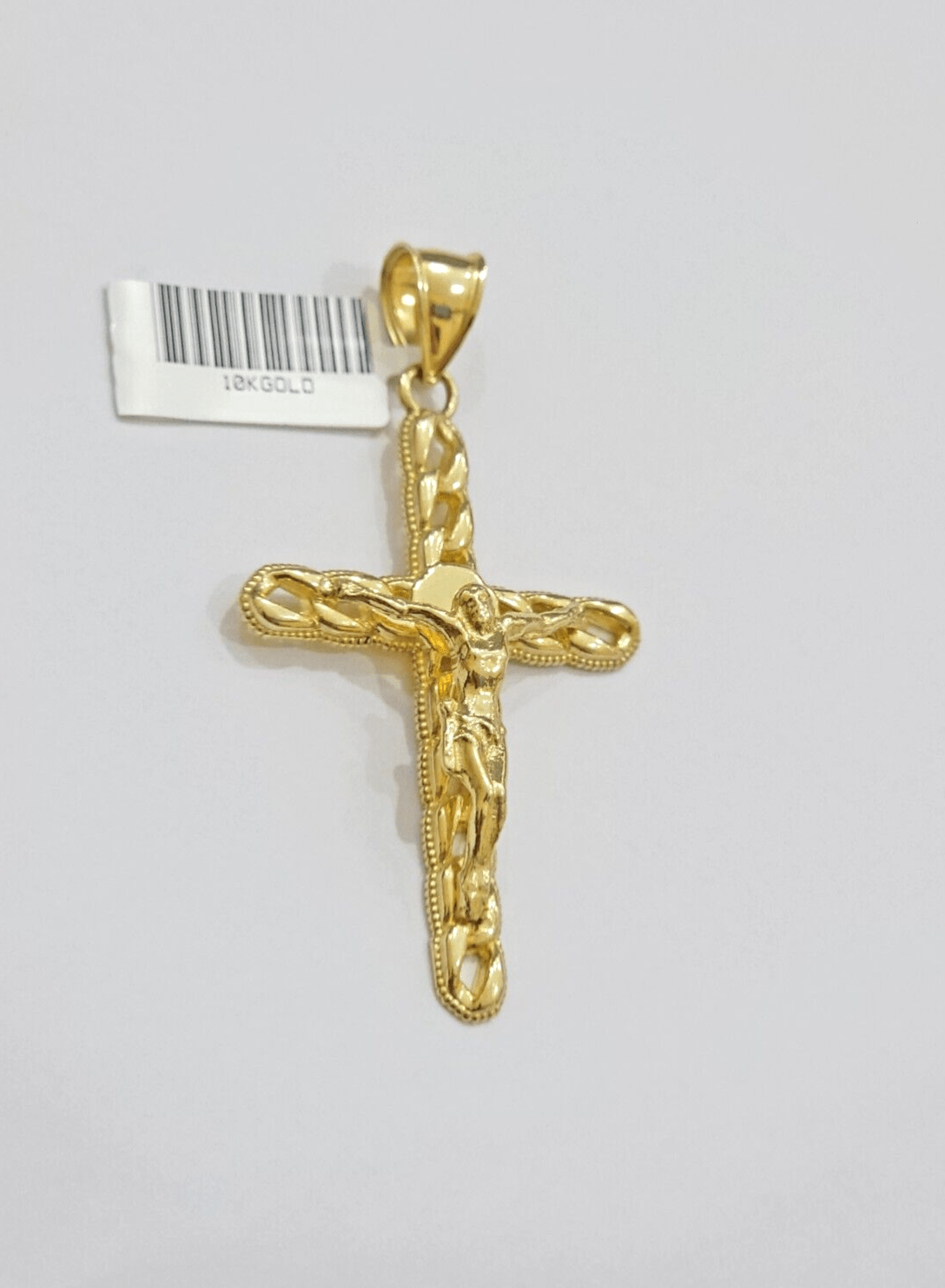 10K Yellow Gold Cross Pendant Mens Jesus Crucifix Charm 2.5 Inch For Thick Chain - GoldenlinQ