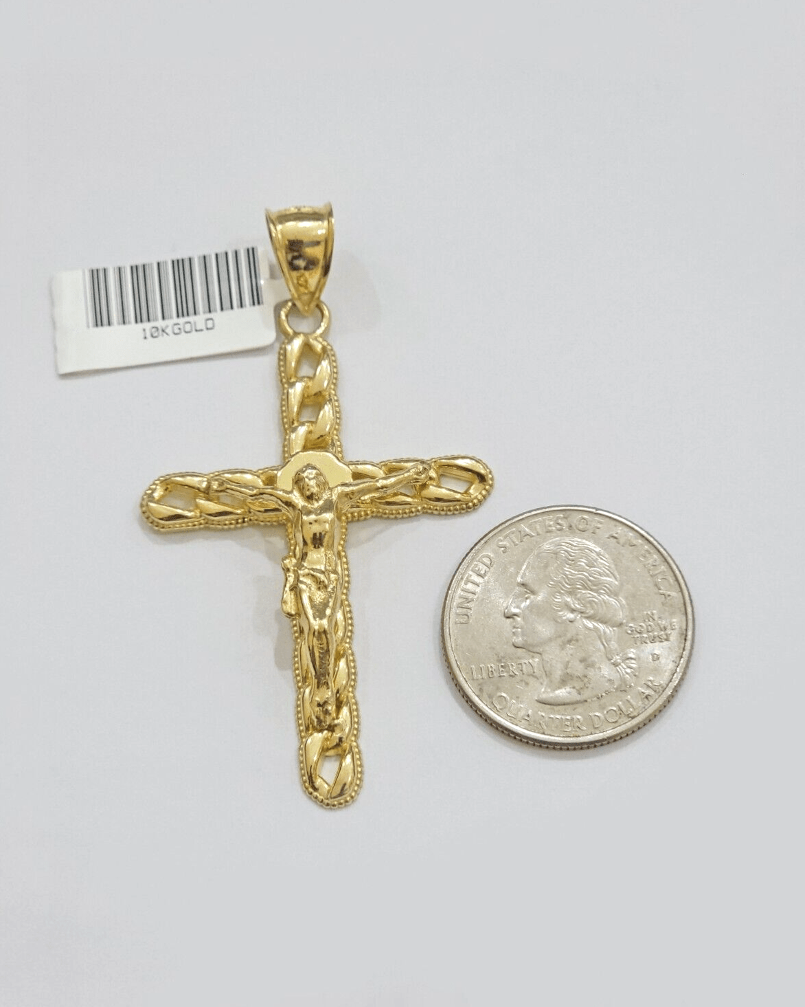 10K Yellow Gold Cross Pendant Mens Jesus Crucifix Charm 2.5 Inch For Thick Chain - GoldenlinQ