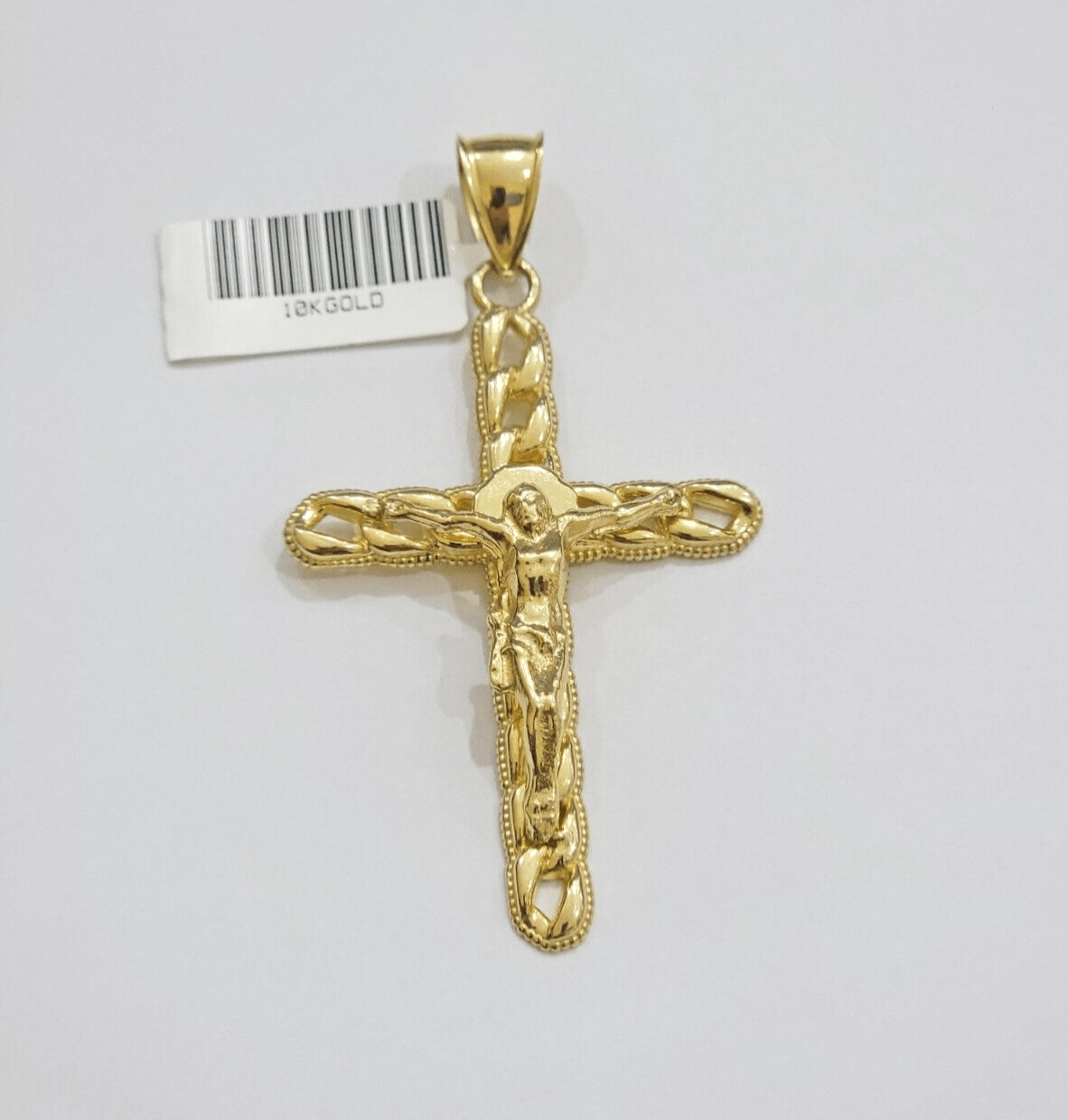 10K Yellow Gold Cross Pendant Mens Jesus Crucifix Charm 2.5 Inch For Thick Chain - GoldenlinQ
