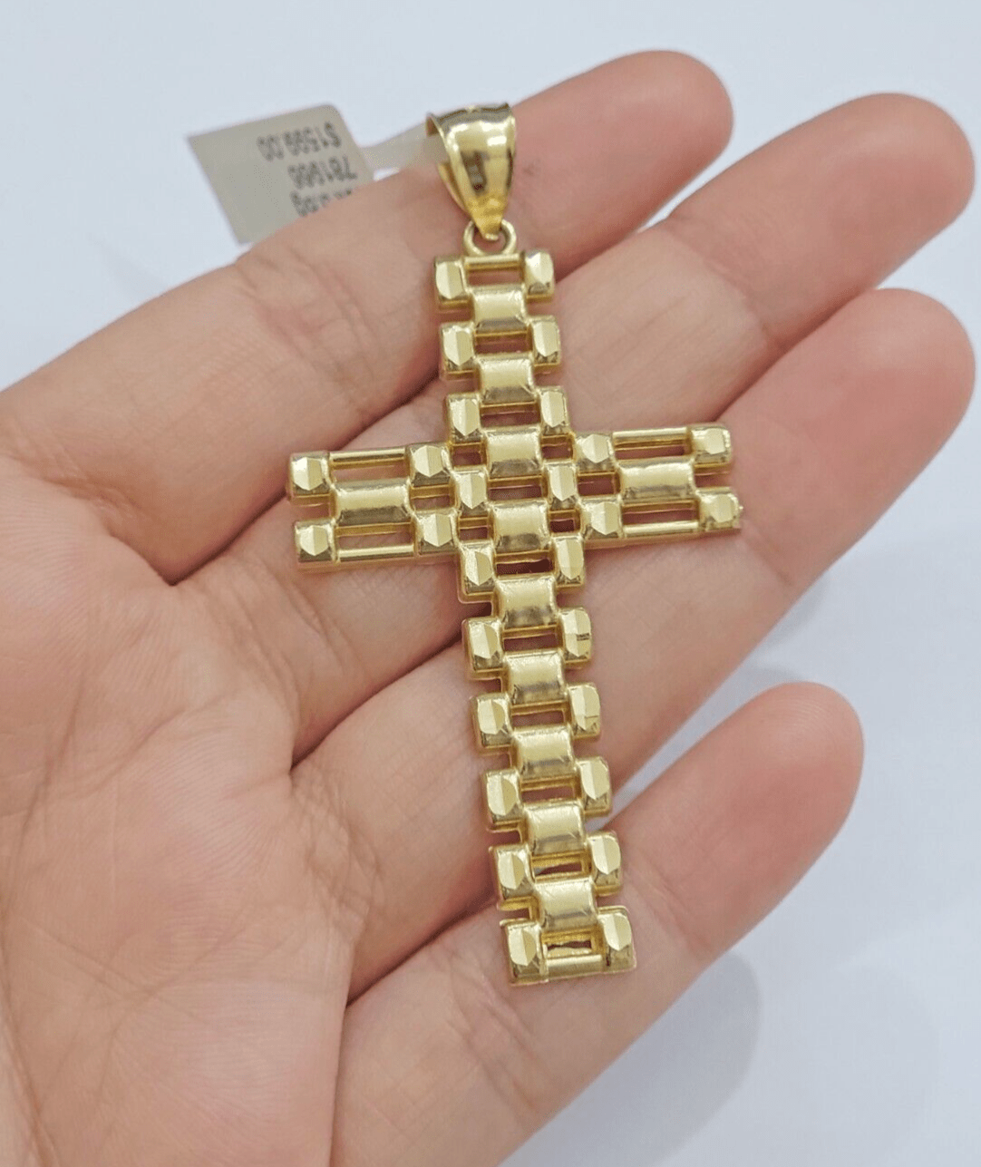 10K Yellow Gold Cross Pendant Mens Jesus Crucifix Charm 2.8 Inch For Thick Chain - GoldenlinQ