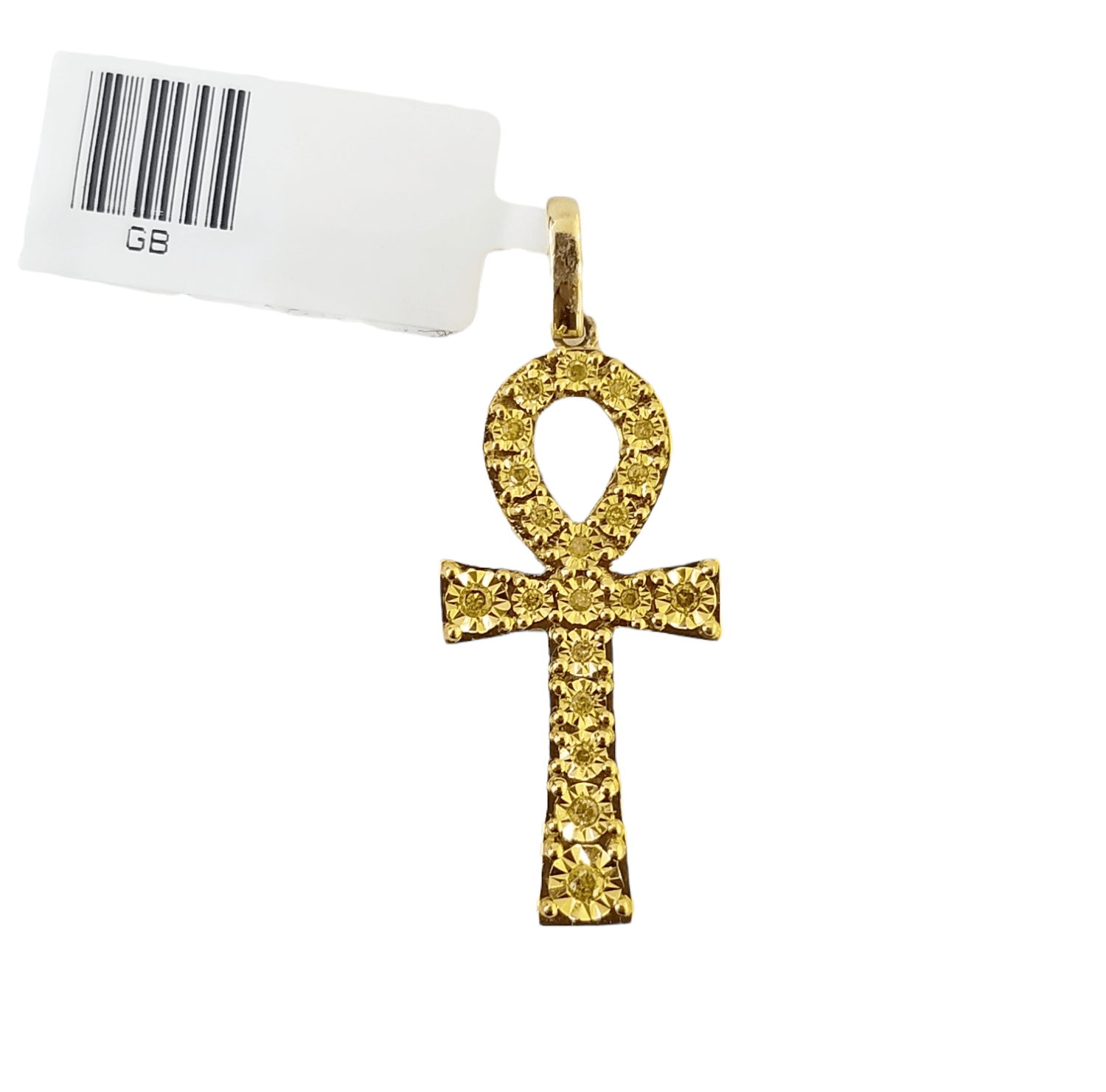 10K Yellow Gold Cross Pendent Real Yellow Diamond Jesus Charm Religious - GoldenlinQ
