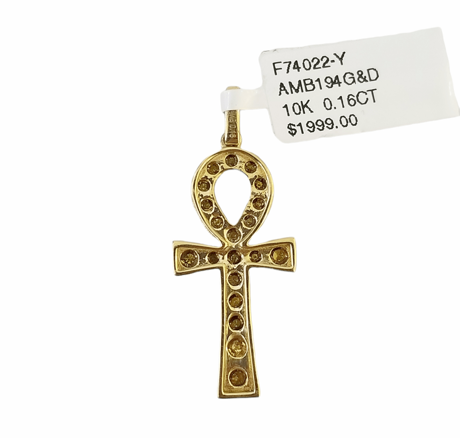 10K Yellow Gold Cross Pendent Real Yellow Diamond Jesus Charm Religious - GoldenlinQ
