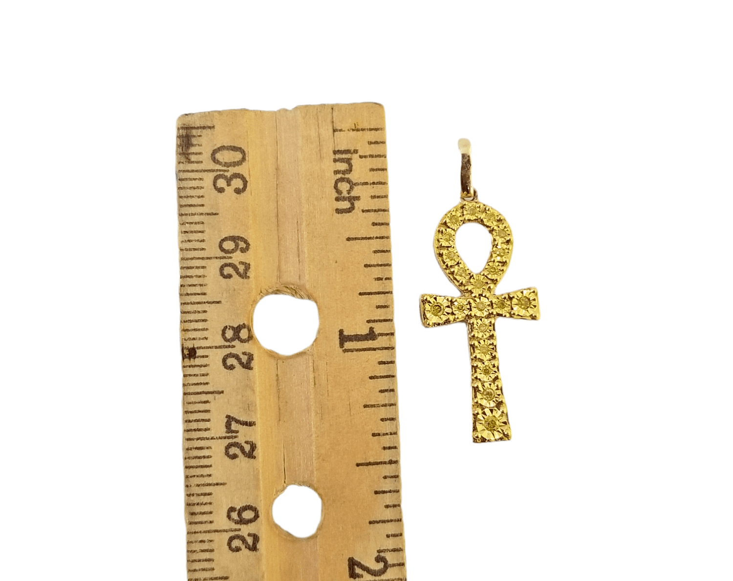 10K Yellow Gold Cross Pendent Real Yellow Diamond Jesus Charm Religious - GoldenlinQ