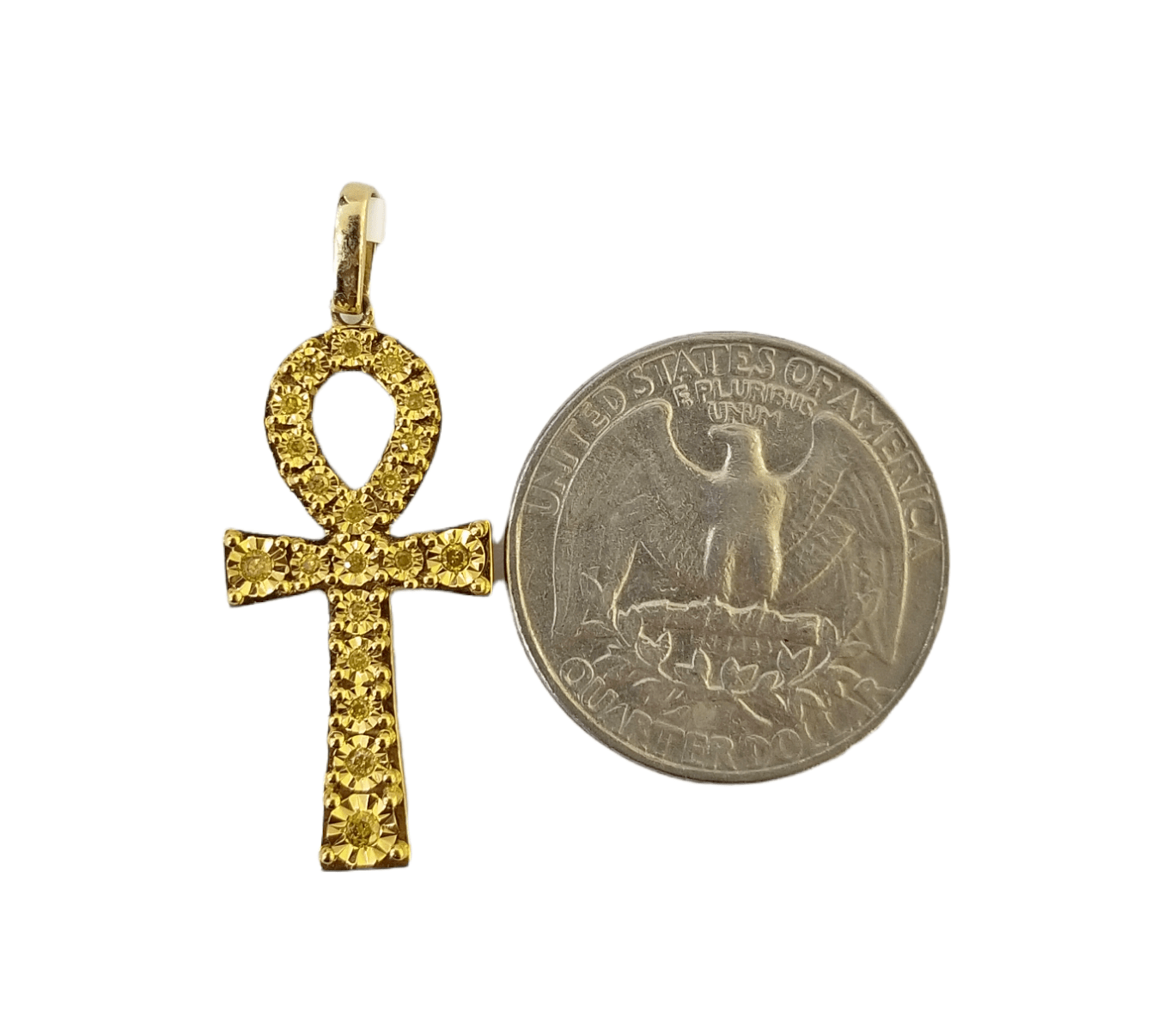 10K Yellow Gold Cross Pendent Real Yellow Diamond Jesus Charm Religious - GoldenlinQ