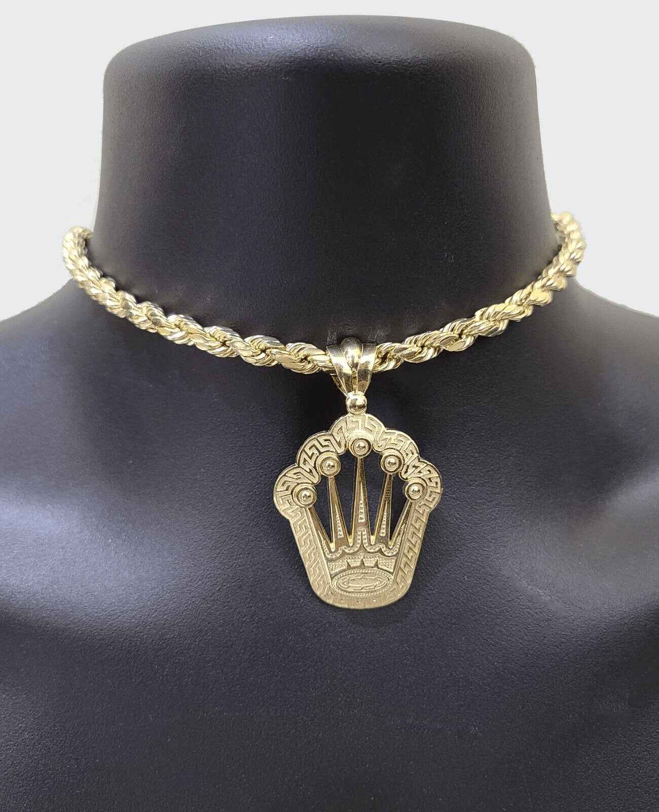 10k Yellow Gold Crown Charm Rope Chain 7mm 22'' Necklace Pendant 10kt Real SALE - GoldenlinQ