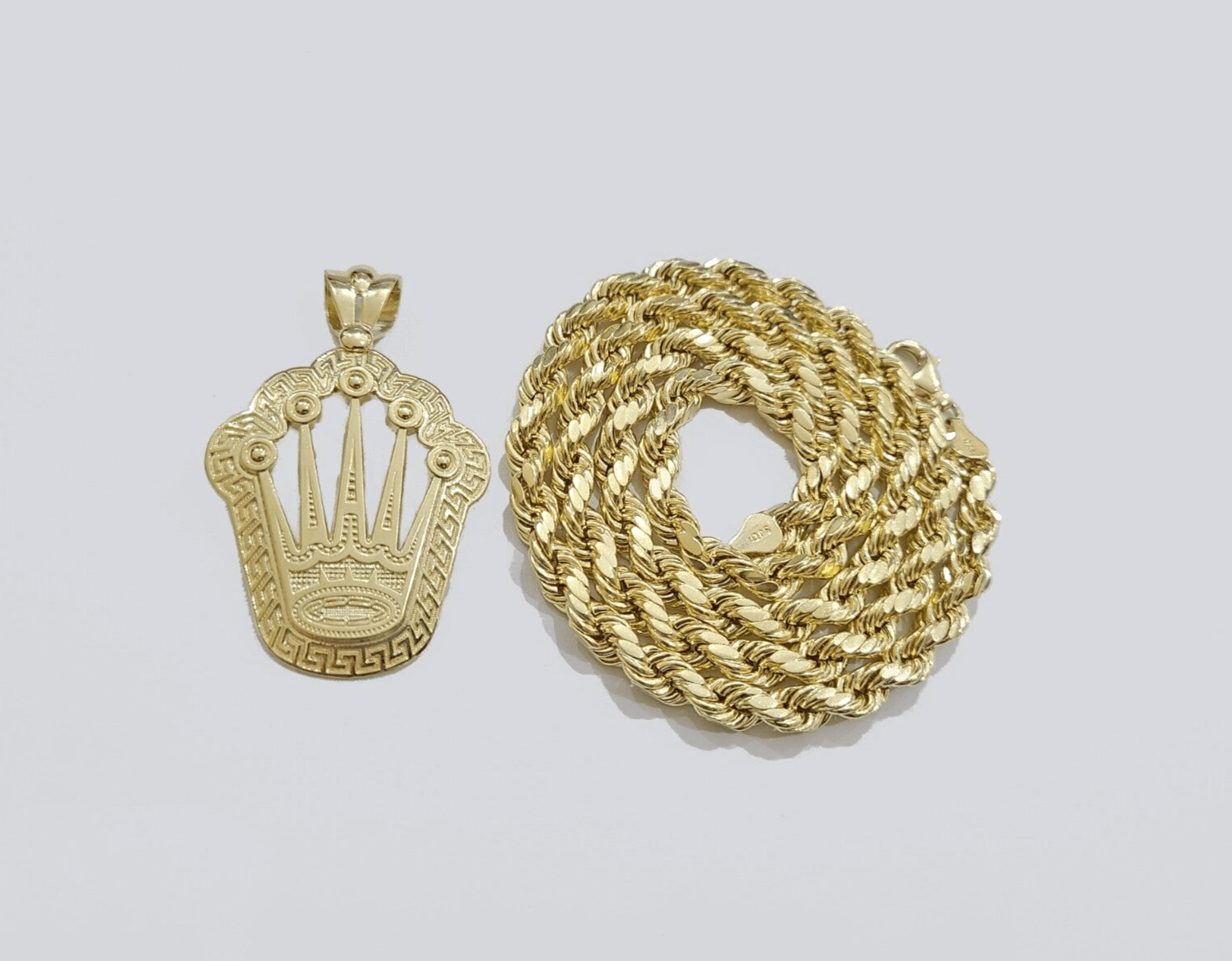 10k Yellow Gold Crown Charm Rope Chain 7mm 22'' Necklace Pendant 10kt Real SALE - GoldenlinQ