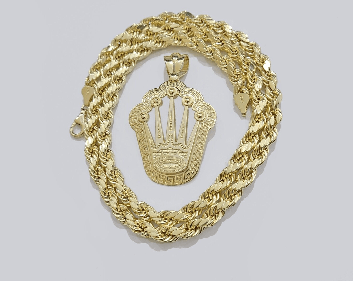 10k Yellow Gold Crown Charm Rope Chain 7mm 28'' Necklace Pendant 10kt Real SALE - GoldenlinQ