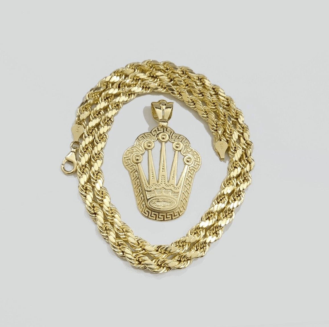 10k Yellow Gold Crown Charm Rope Chain 7mm 28'' Necklace Pendant 10kt Real SALE - GoldenlinQ