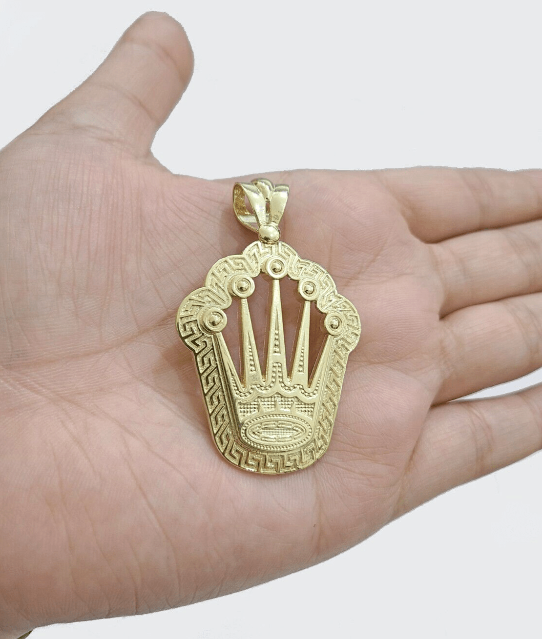 10k Yellow Gold Crown Charm Rope Chain Necklace 7mm 2'' Pendant 10kt Real SALE - GoldenlinQ