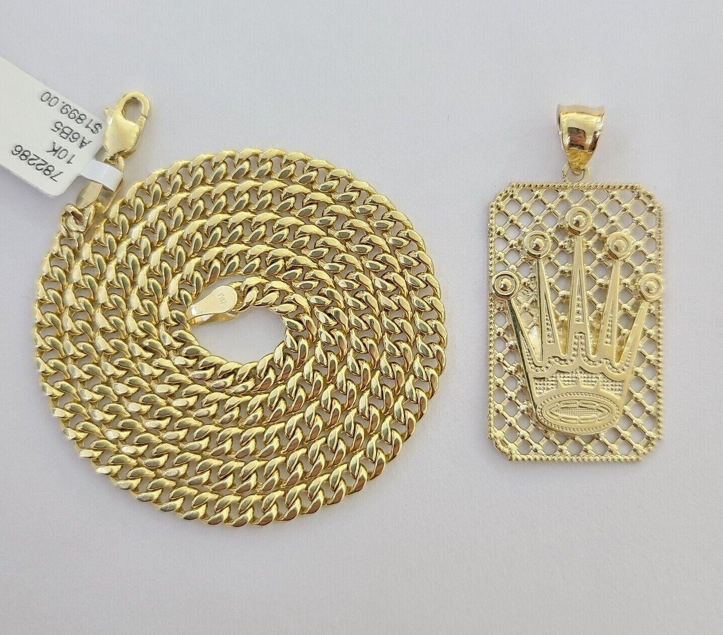 10K Yellow Gold Crown Pendent 4mm 18" 20" 22"24"26" Inch Miami Cuban Chain - GoldenlinQ