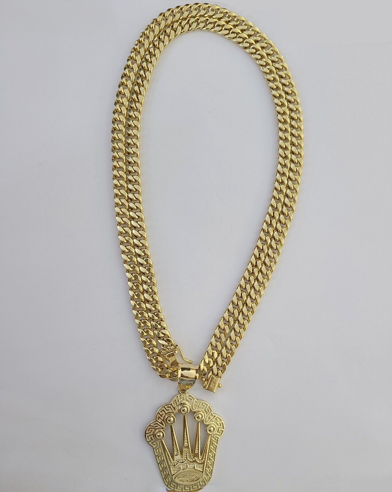 10K Yellow Gold Crown Pendent Charm 6mm Miami Cuban Link Chain 18 - 30" Inch - GoldenlinQ