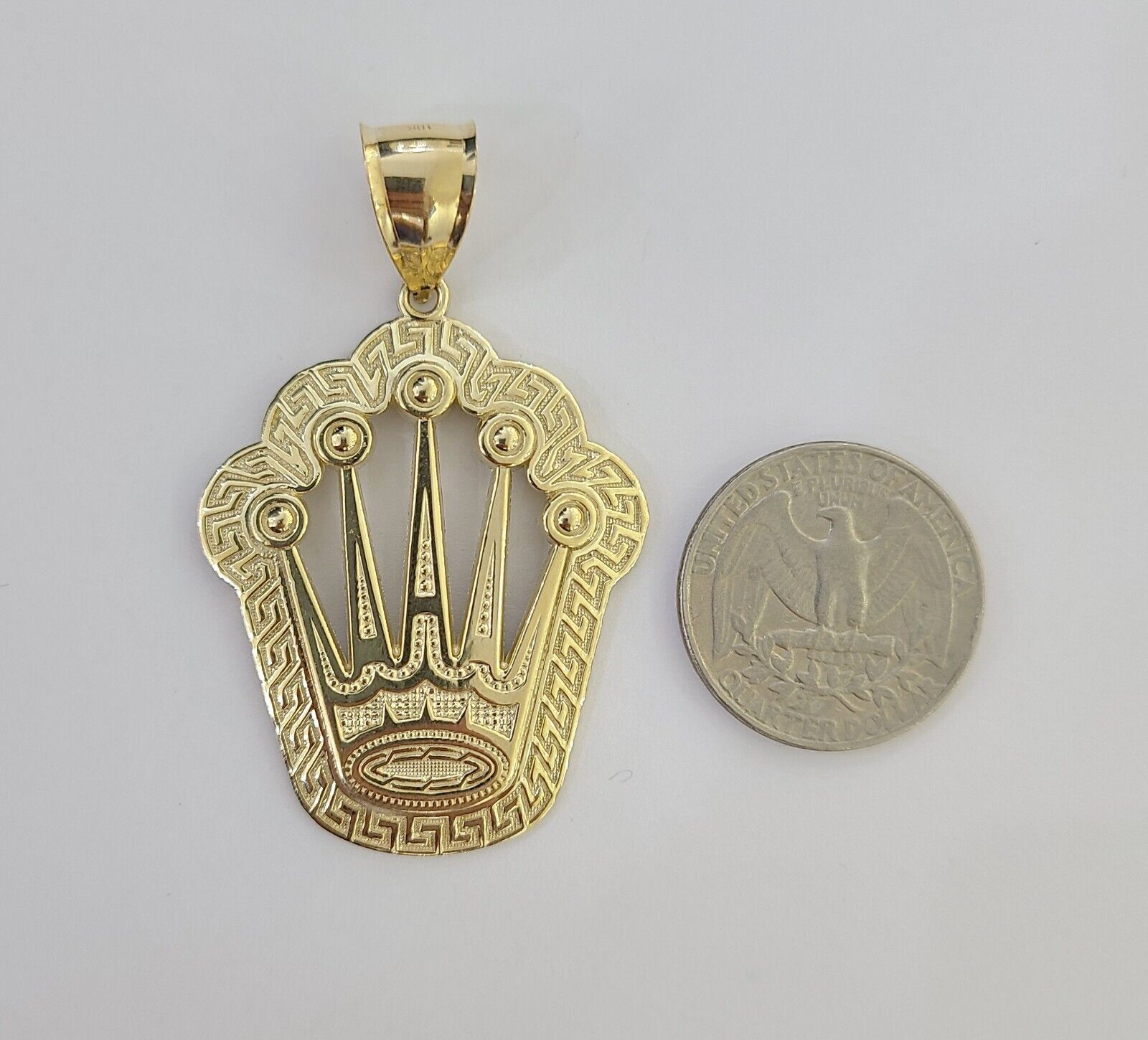 10K Yellow Gold Crown Pendent Charm 6mm Rope Chain 18" - 30" Inch Real - GoldenlinQ